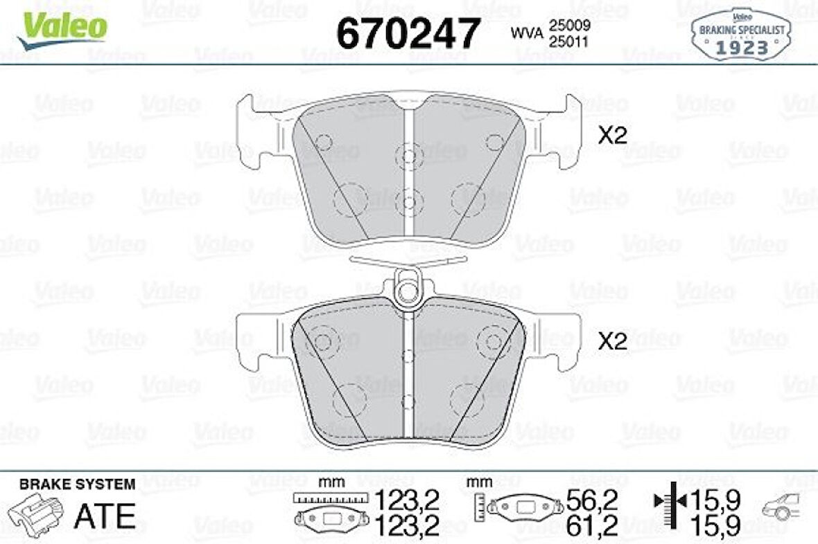 Vag Arka Fren Balatası A3 Golf VII 8v1 1.2 Tfsi / 1.4 Tfsi / 1.6 Tdi / 2.0 Tdi / S3 04 / 12 - Valeo 670247