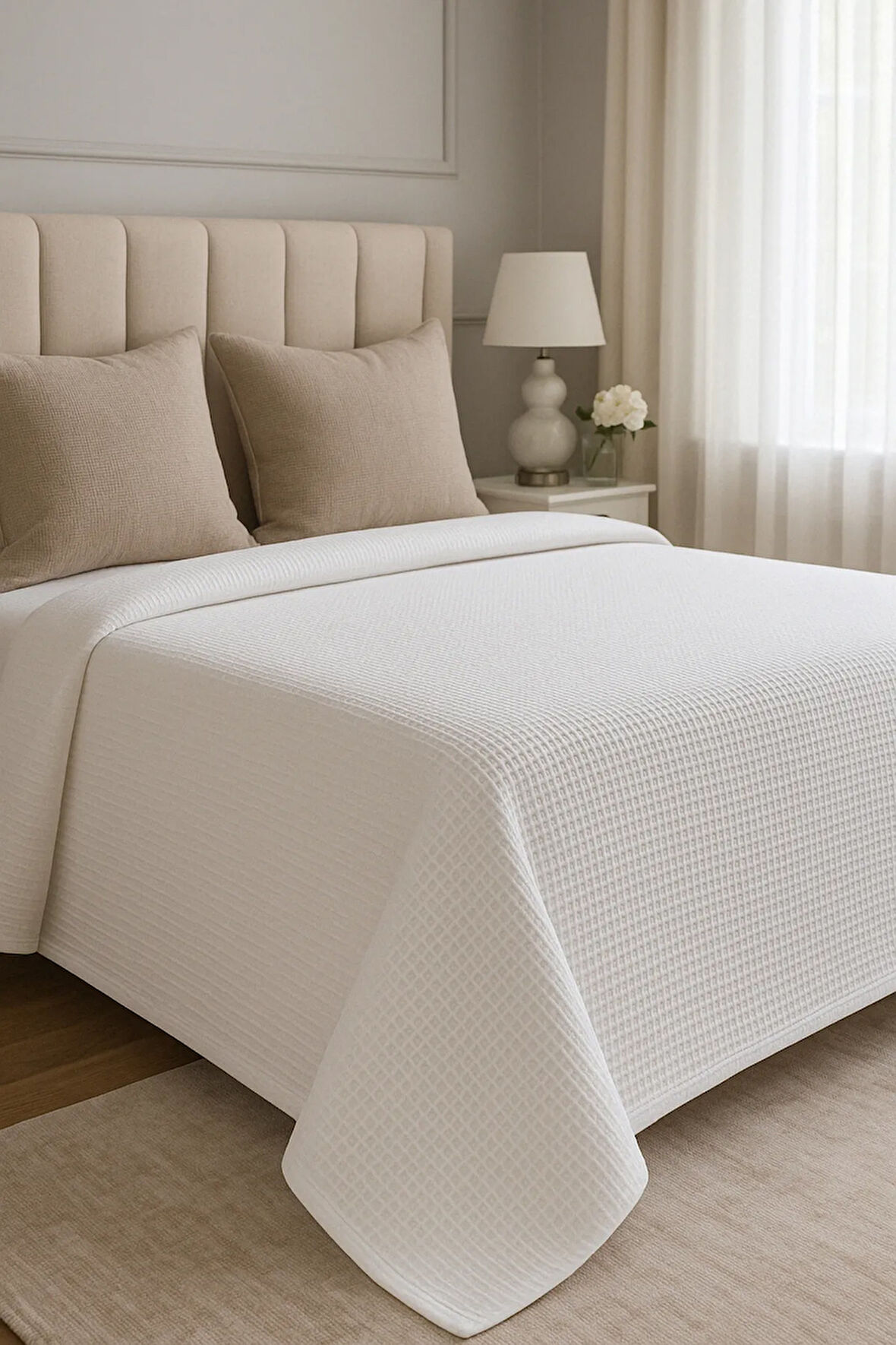 Renkli Gofret Desen Çift Kişilik Pike Yatak Örtüsü Otel Pike 200x230 cm
