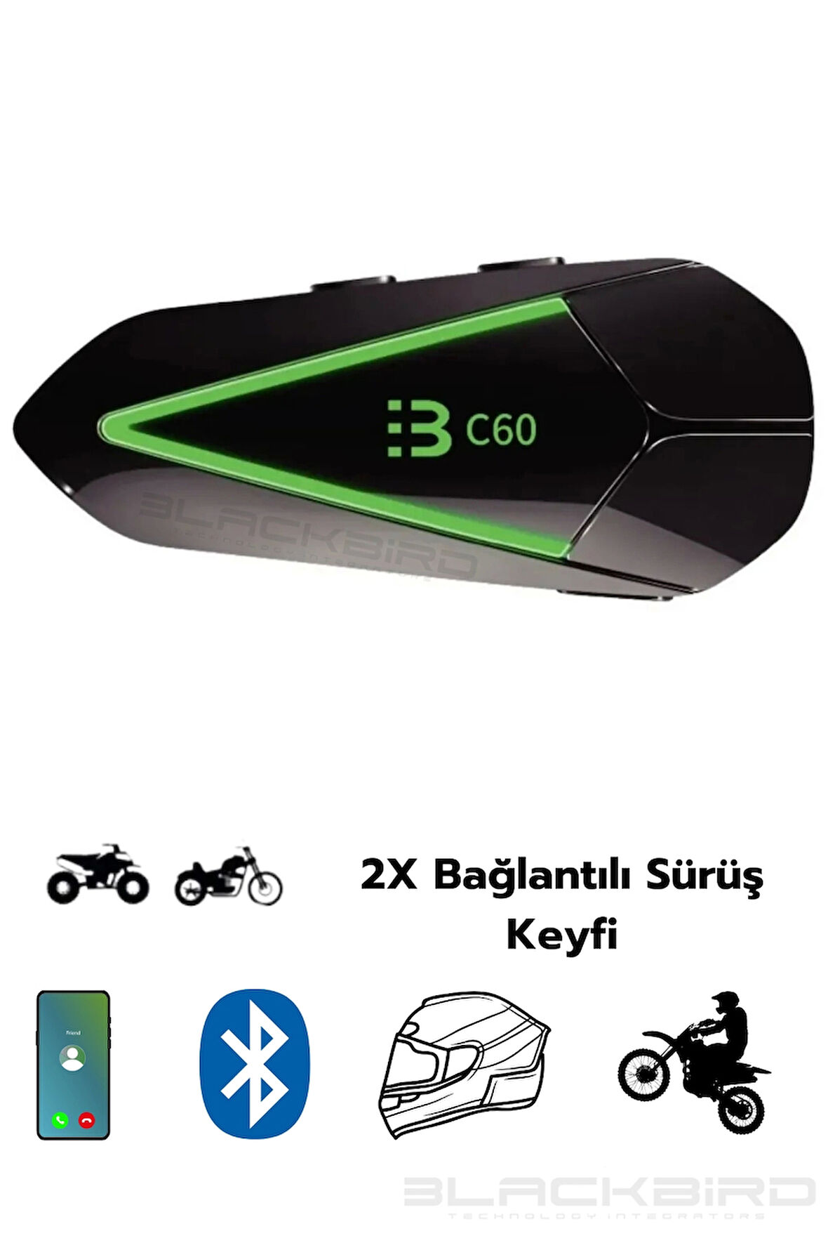 C60 2X Eşleşmeli İntercom Motor Kurye Kask Bluetooth Kulaklık