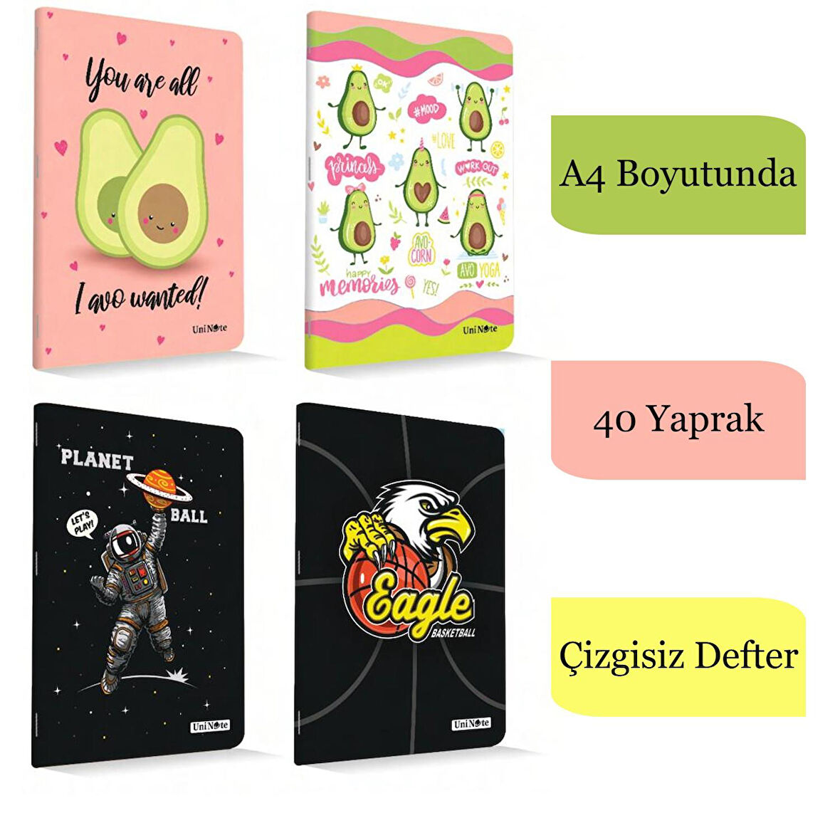 Çınar Uninote A4 40 Yaprak Karton Kapak Dikişli Defter