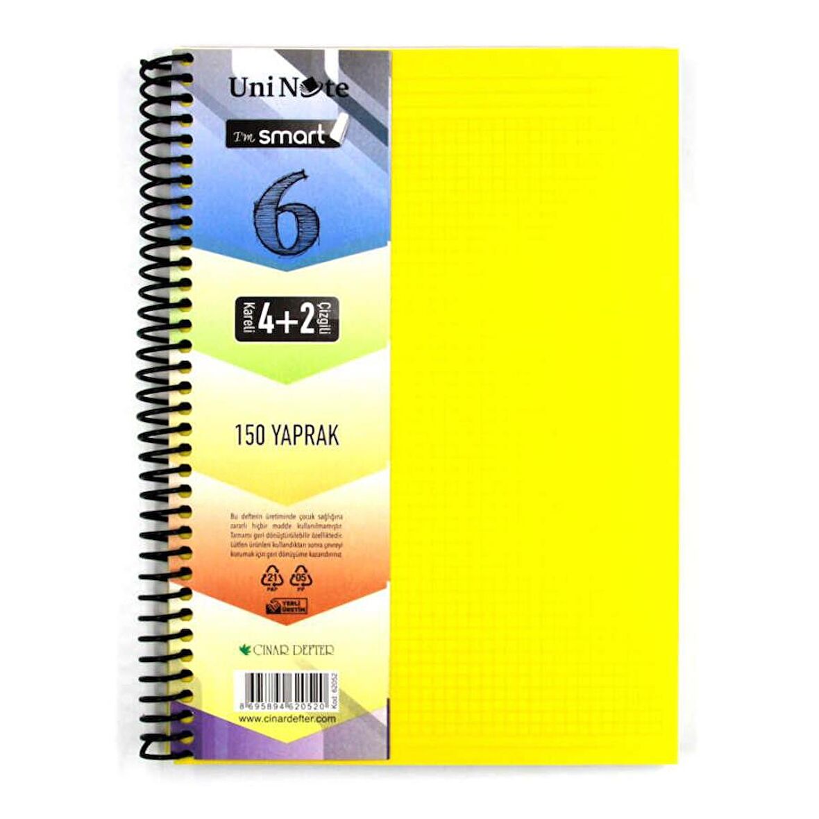 Çınar Im Smart A4 4+2 150 Yaprak Plastik Kapak Spiralli Ayraçlı Defter 62052