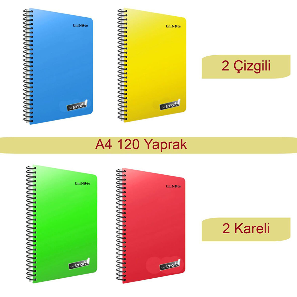 Çınar Im Smart A4 120 Yaprak Plastik Kapak Spiralli Defter 2 Çizgili+2 Kareli