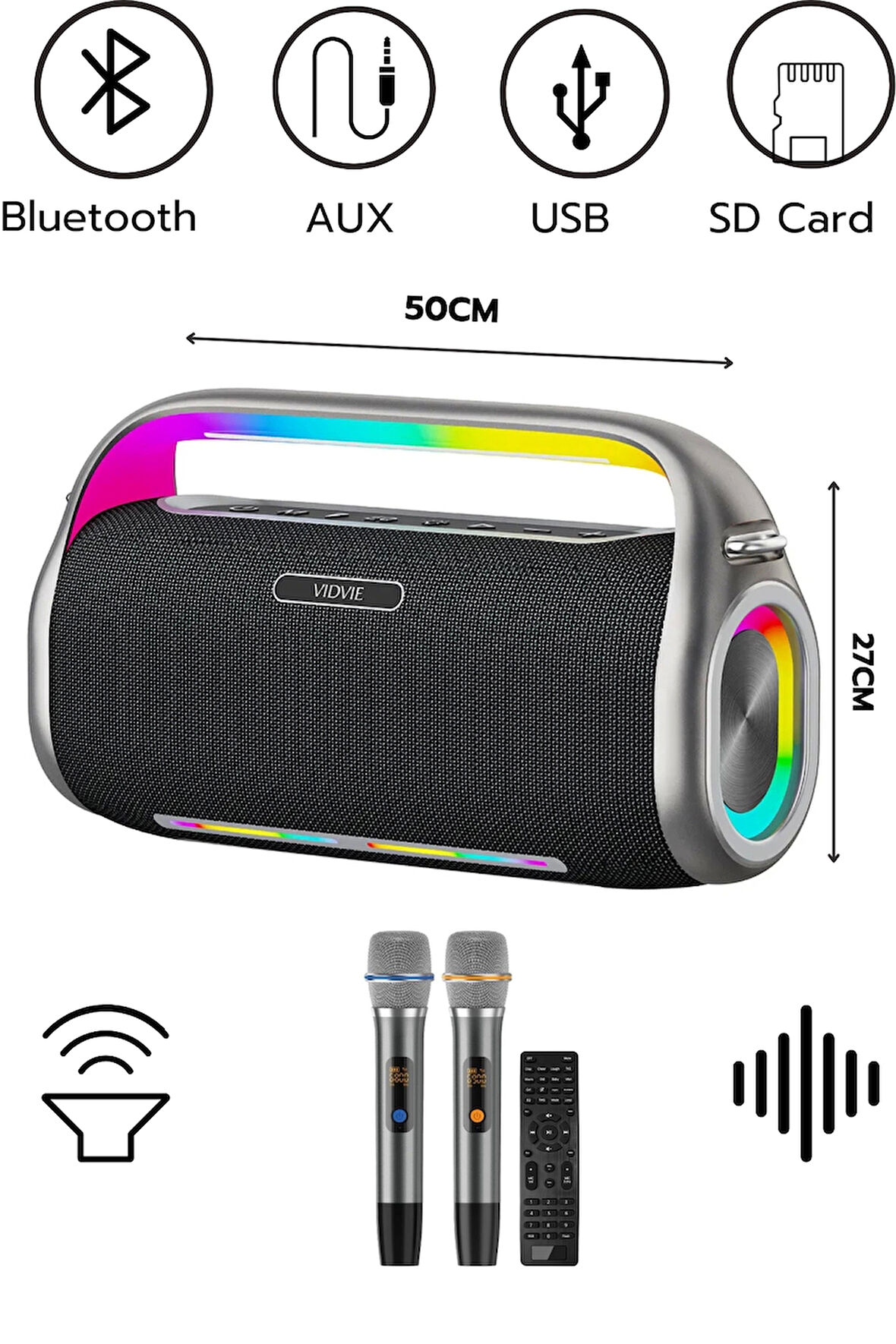 VIDVIE Xl-SP923 Şarjlı 2 Mikrofonlu 300W Bluetooth Hoparlör