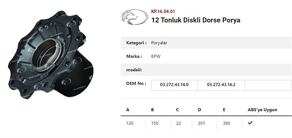 Unıversal Truck Dingil Poryası  Bpw Römork Eco Plus 1 Serisi - Kurtsan Kp.16.04.01