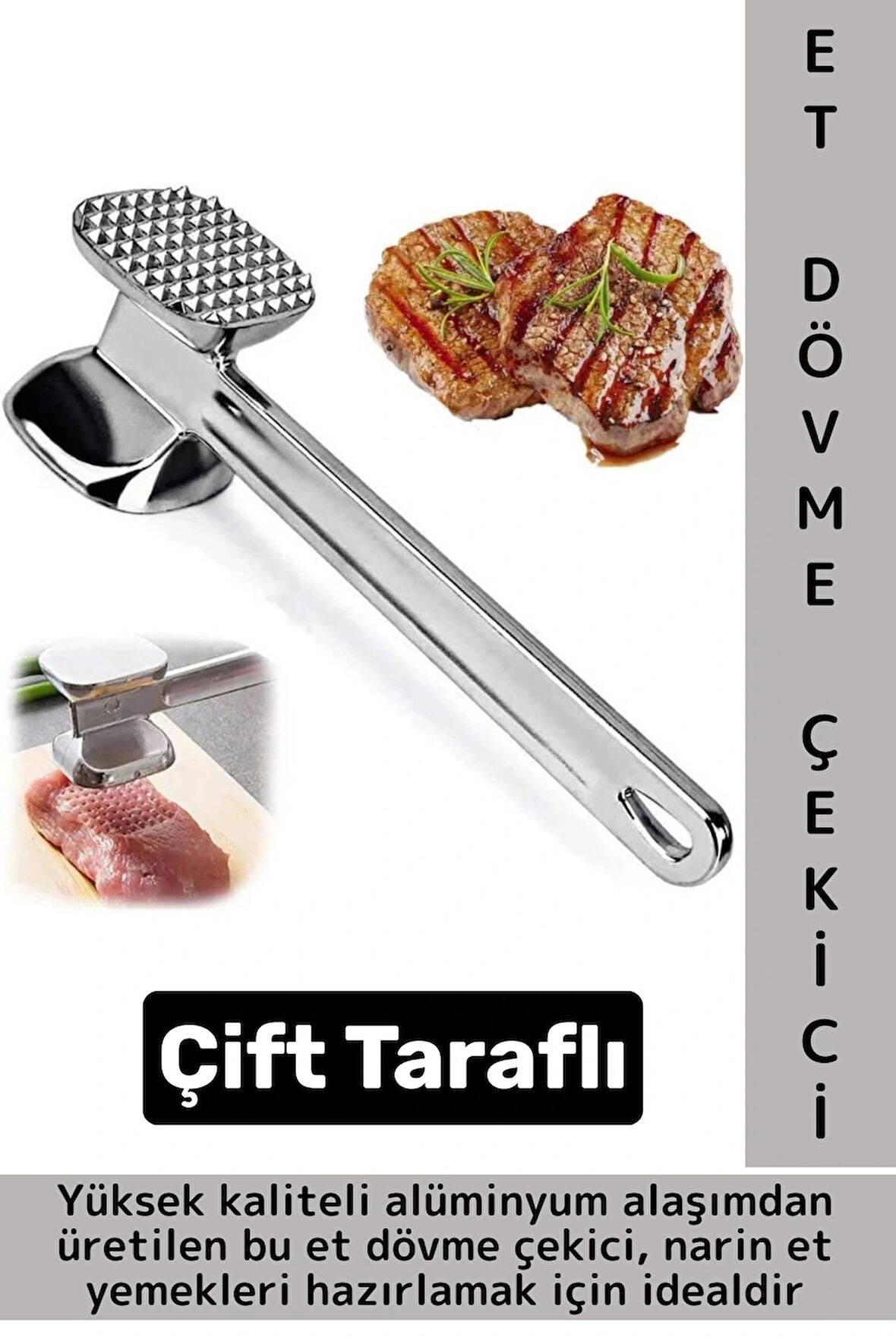 Ergonomik Tutuş Mutfak Et Kıyma Köfte Yüksek Kaliteli Dayanıklı Pratik Çift Taraflı Et Dövme Çekici