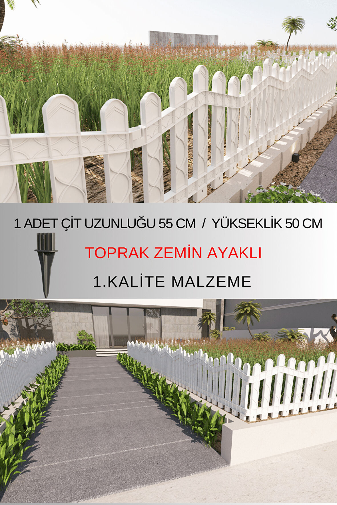 Dekoratif Plastik Bahçe ve Peyzaj Çiti 1 ADET ÇİT (Y: 50 CM / G: 55 CM) TOPRAK AYAKLI