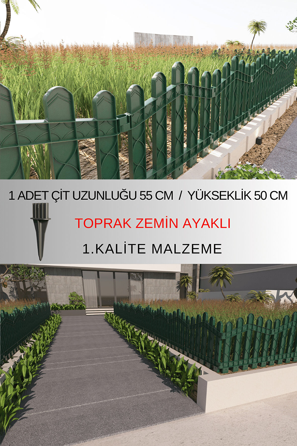 Dekoratif Plastik Bahçe ve Peyzaj Çiti 1 ADET ÇİT (Y: 50 CM / G: 55 CM) TOPRAK AYAKLI