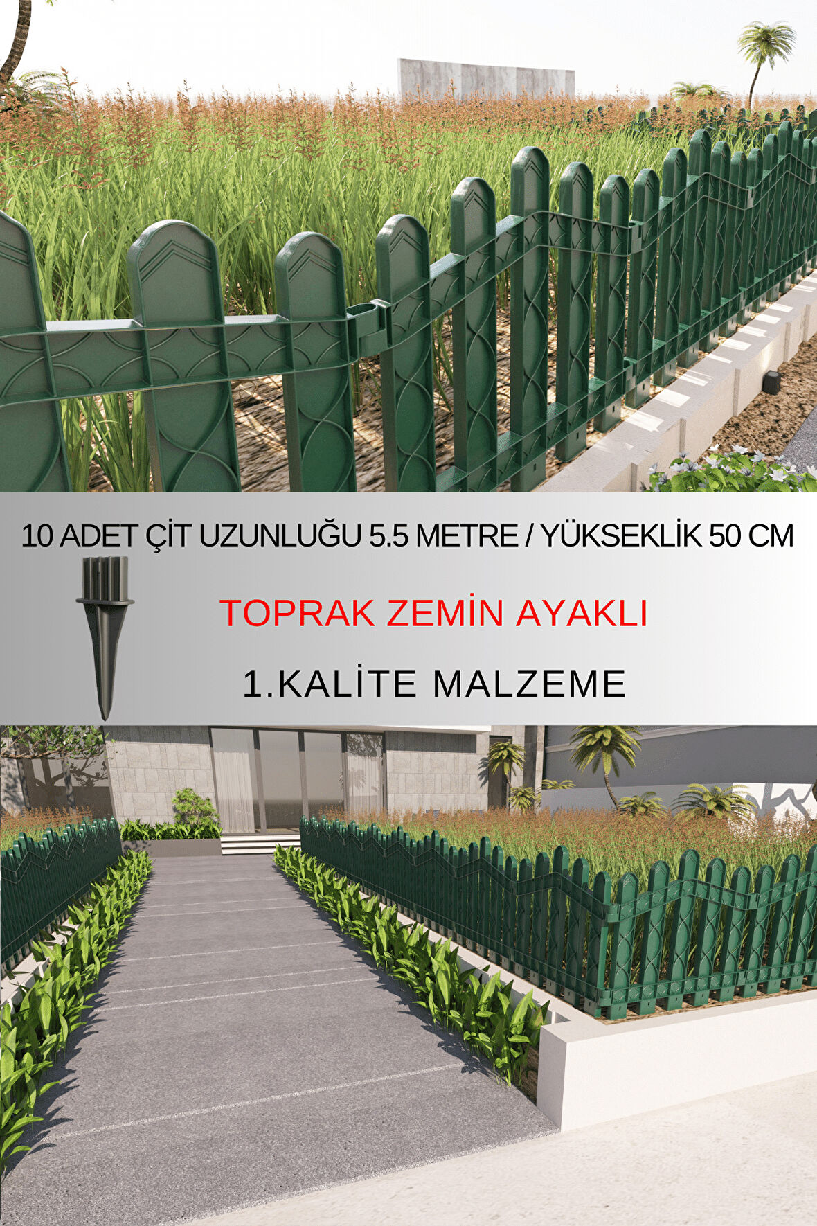 Dekoratif Plastik Bahçe ve Peyzaj Çiti 10 ADET ÇİT (Y: 50 CM / G: 5.5 M) TOPRAK AYAKLI