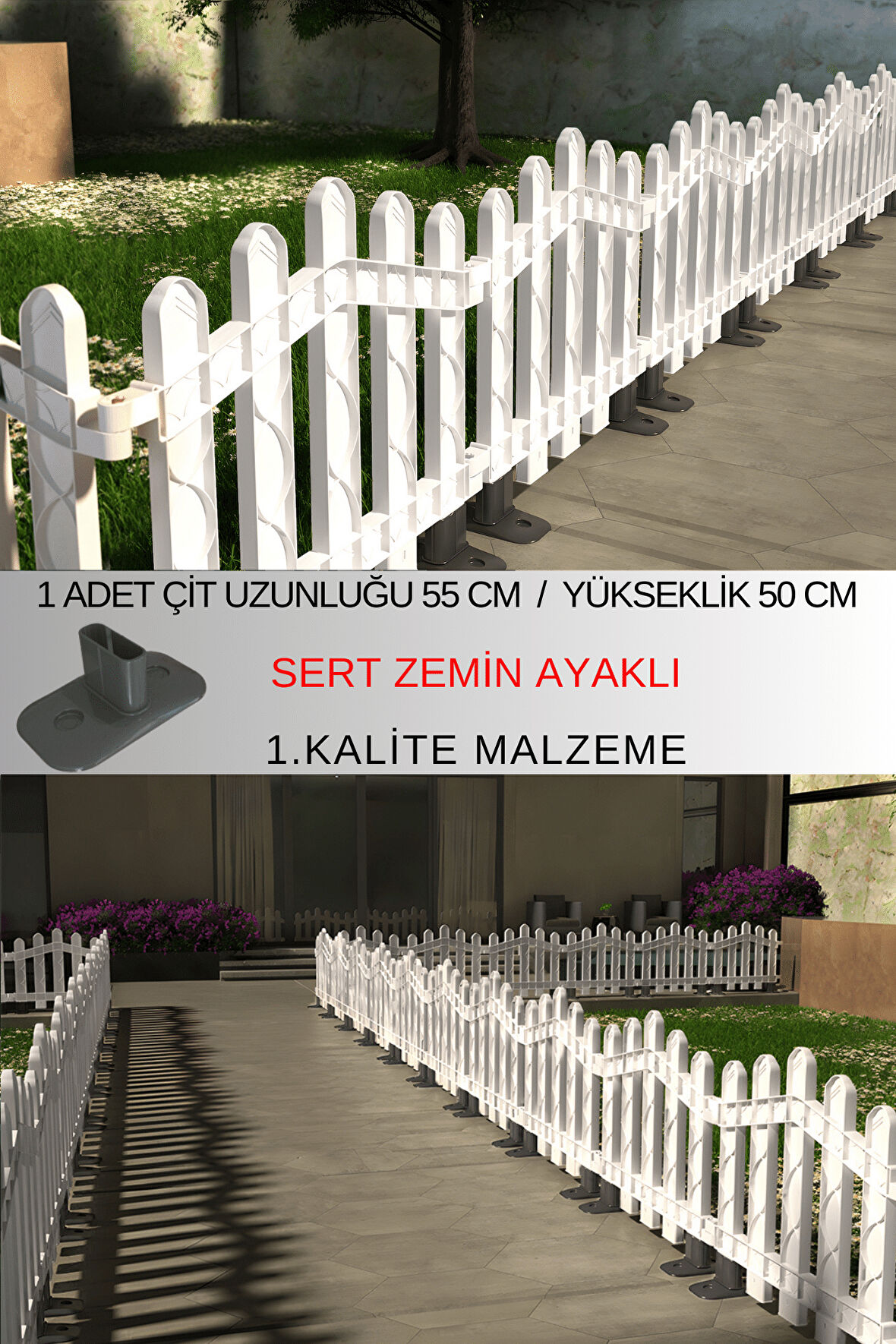 Dekoratif Plastik Alan Oluşturma ve Bahçe Çiti 1 ADET ÇİT (Y: 50 CM / G: 55 CM) SERT ZEMİN AYAKLI