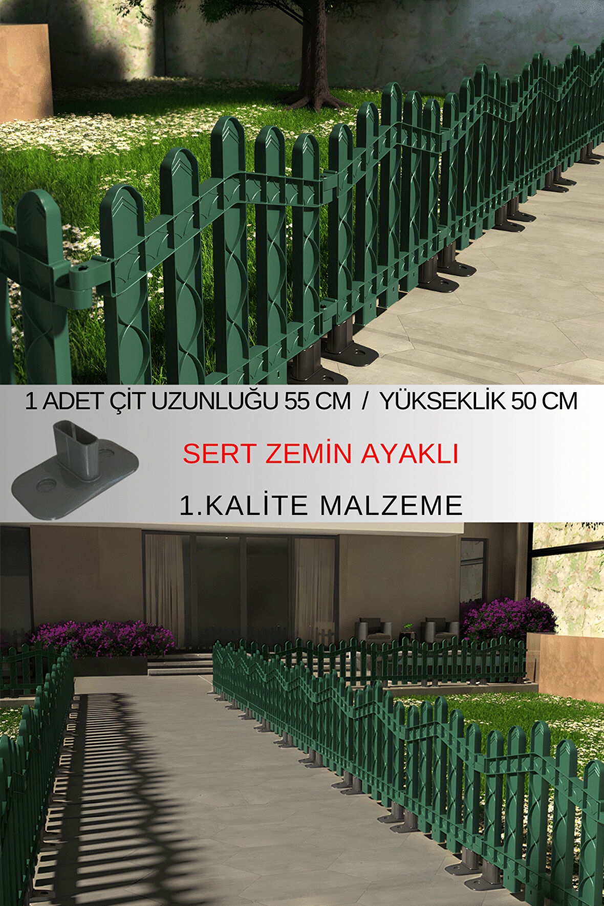 Dekoratif Plastik Alan Oluşturma ve Bahçe Çiti 1 ADET ÇİT (Y: 50 CM / G: 55 CM) SERT ZEMİN AYAKLI
