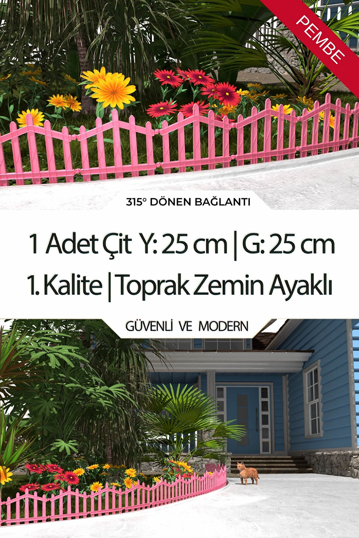 Dekoratif Plastik Bahçe Çiti ve Peyzaj Çiti 1 ADET ÇİT (Y: 25 CM / G: 25 CM) TOPRAK AYAKLI