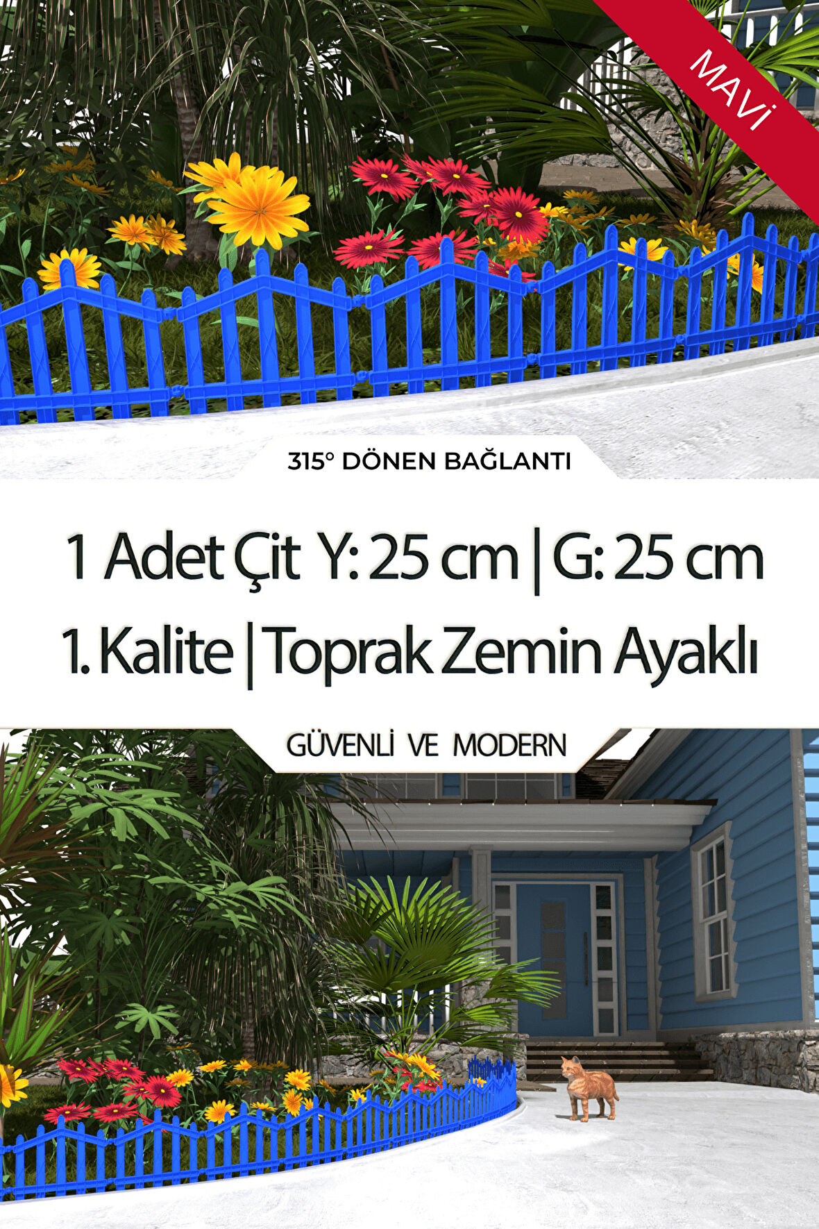 Dekoratif Plastik Bahçe Çiti ve Peyzaj Çiti 1 ADET ÇİT (Y: 25 CM / G: 25 CM) TOPRAK AYAKLI