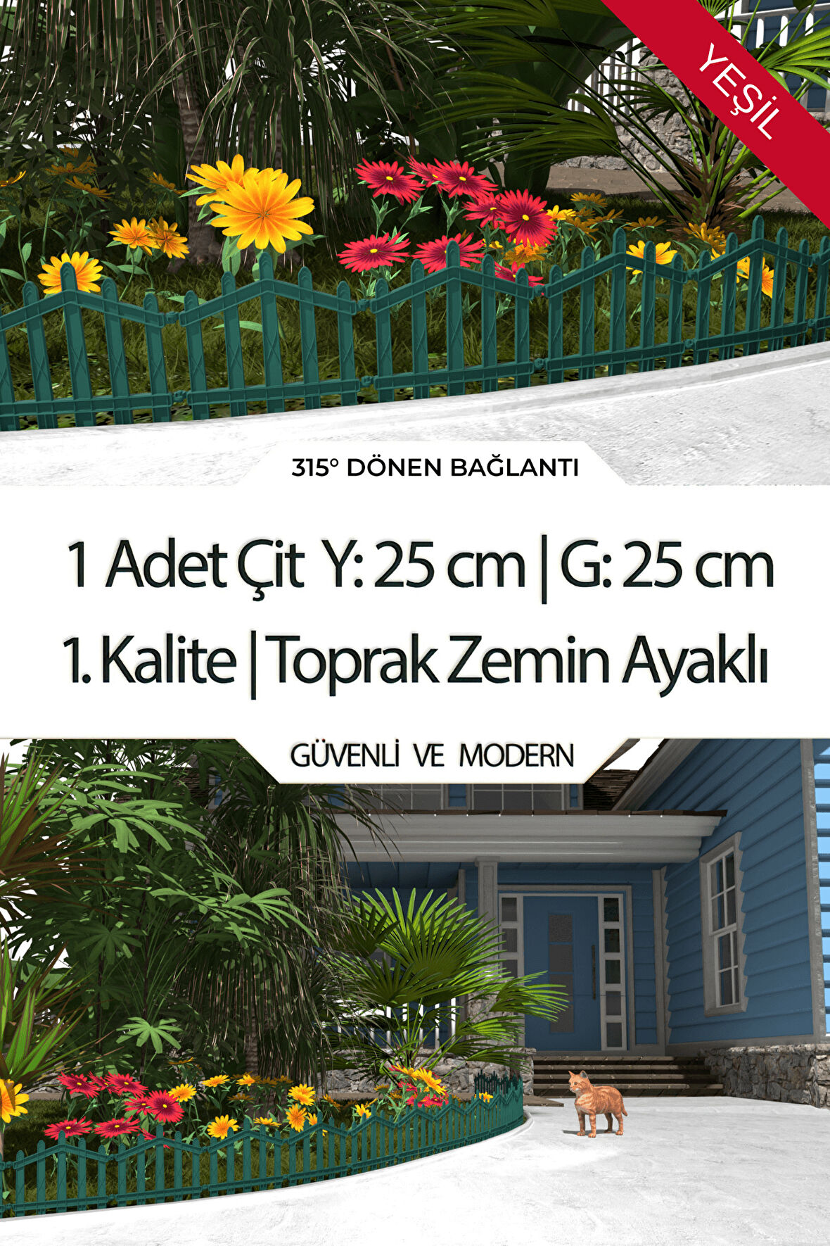 Dekoratif Plastik Bahçe Çiti ve Peyzaj Çiti 1 ADET ÇİT (Y: 25 CM / G: 25 CM) TOPRAK AYAKLI