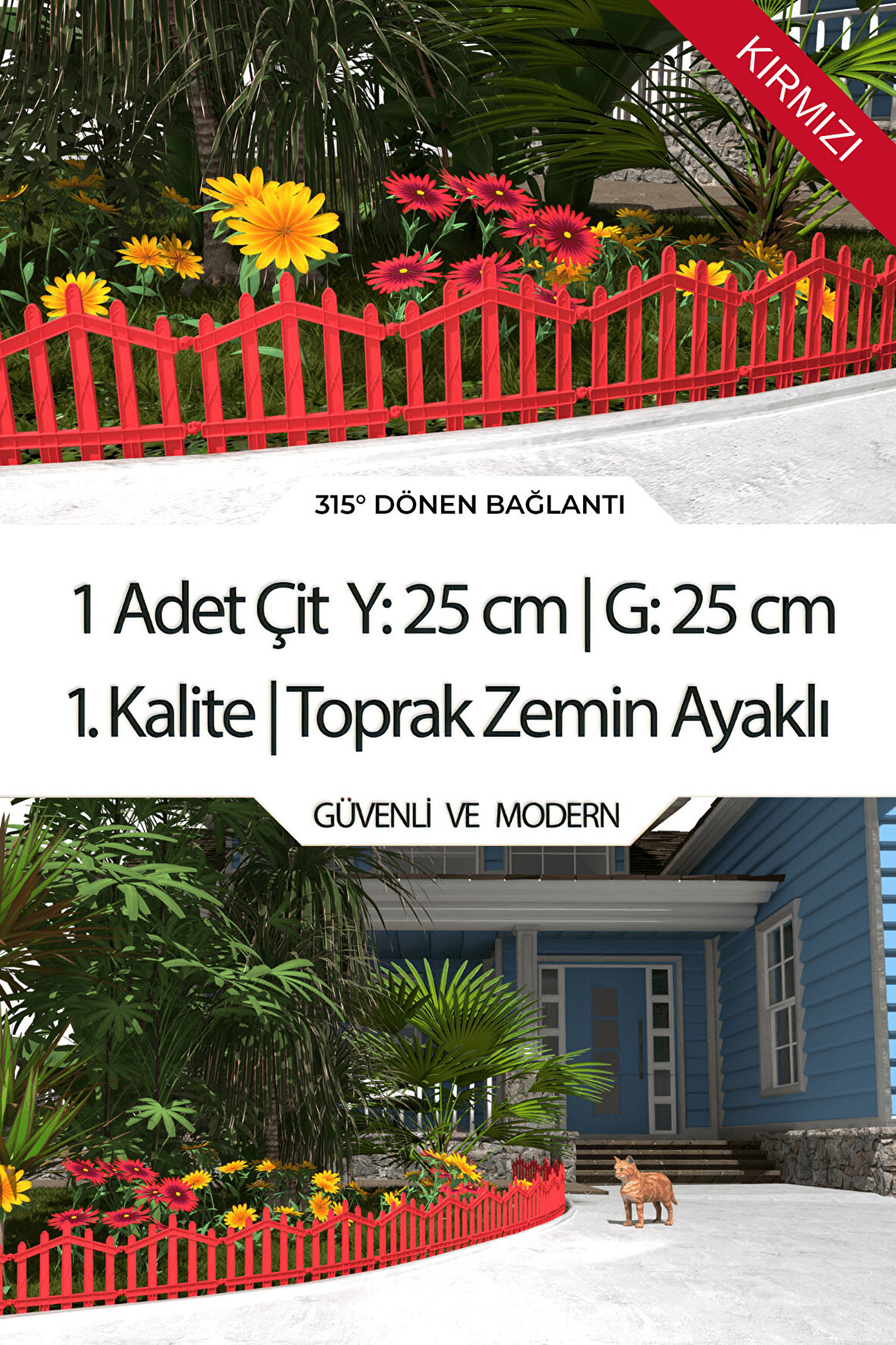 Dekoratif Plastik Bahçe Çiti ve Peyzaj Çiti 1 ADET ÇİT (Y: 25 CM / G: 25 CM) TOPRAK AYAKLI