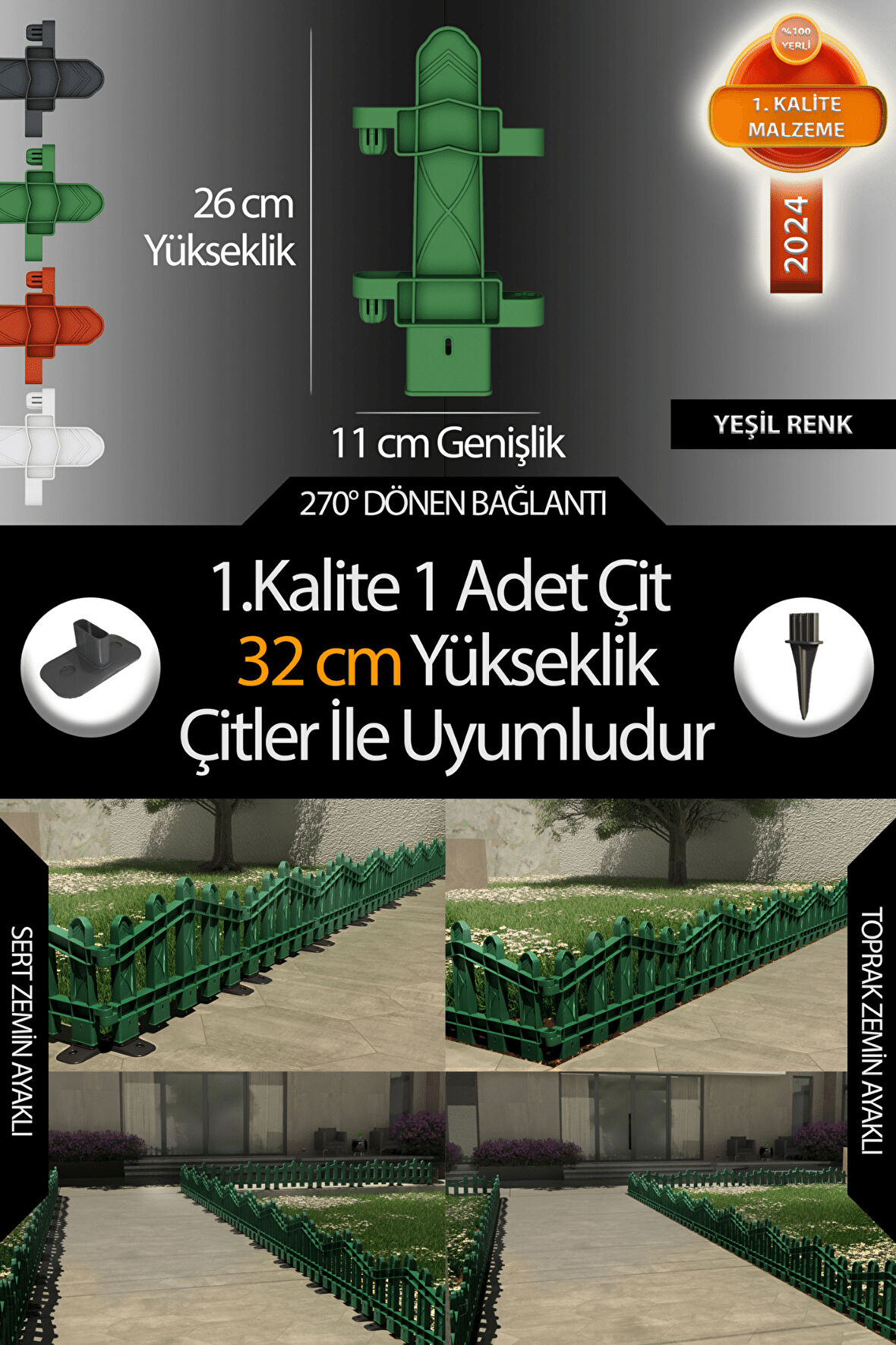 Uzunluk - Köşe - Kenar Tamamlama Çiti - 32 Cm Yükseklik Çit ile Uyumludur