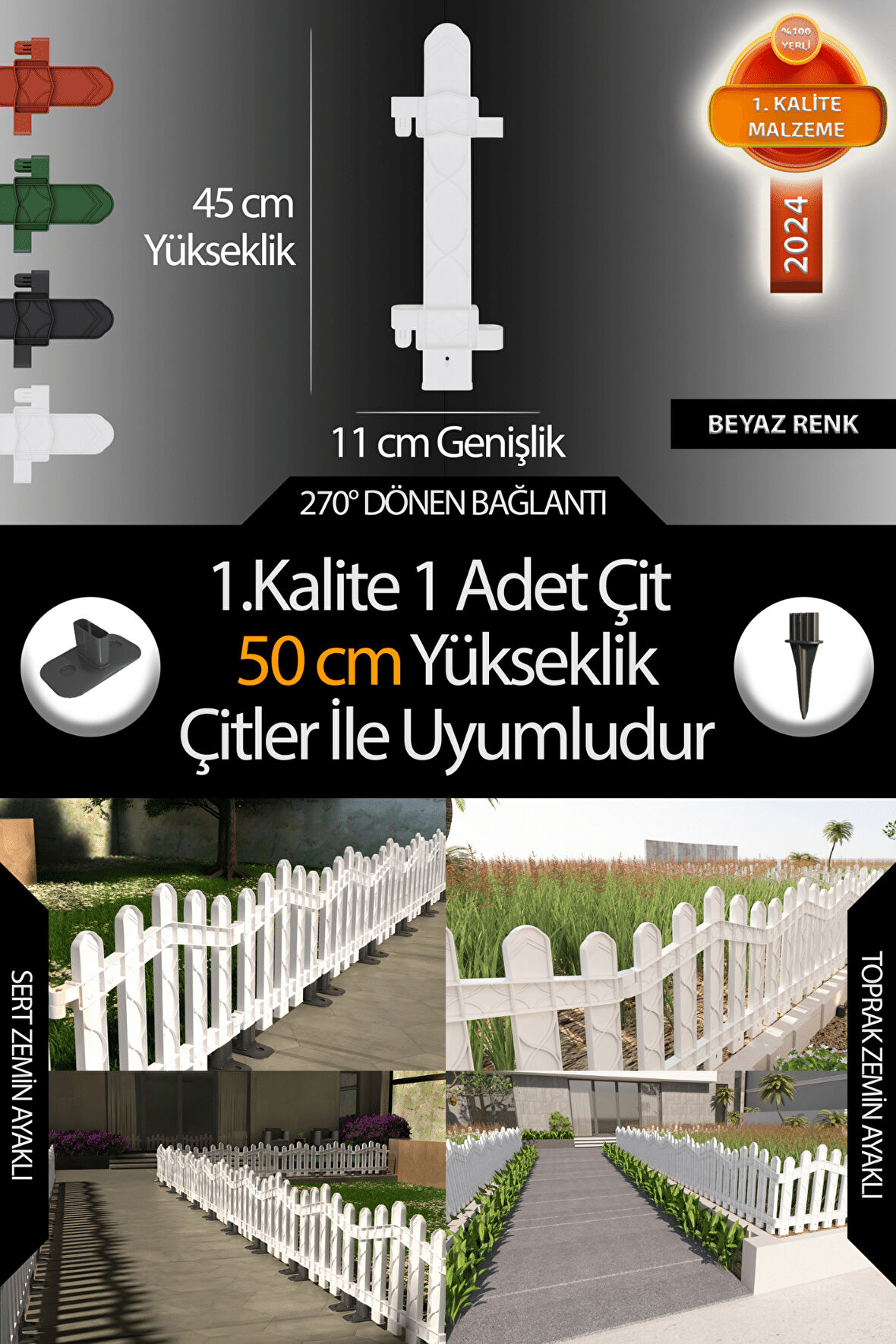 Uzunluk - Köşe - Kenar Tamamlama Çiti (50 Cm Yükseklik Çit ile Uyumludur)