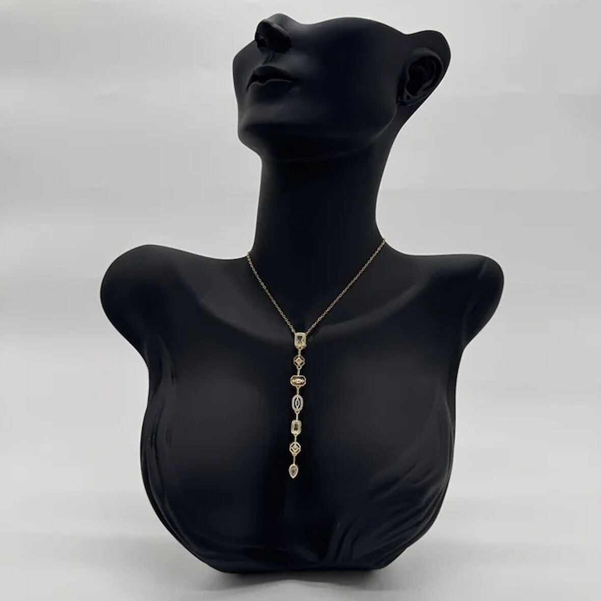 Çelik Yedi Element Y Kolye Gold Taşlı Detay - Gold