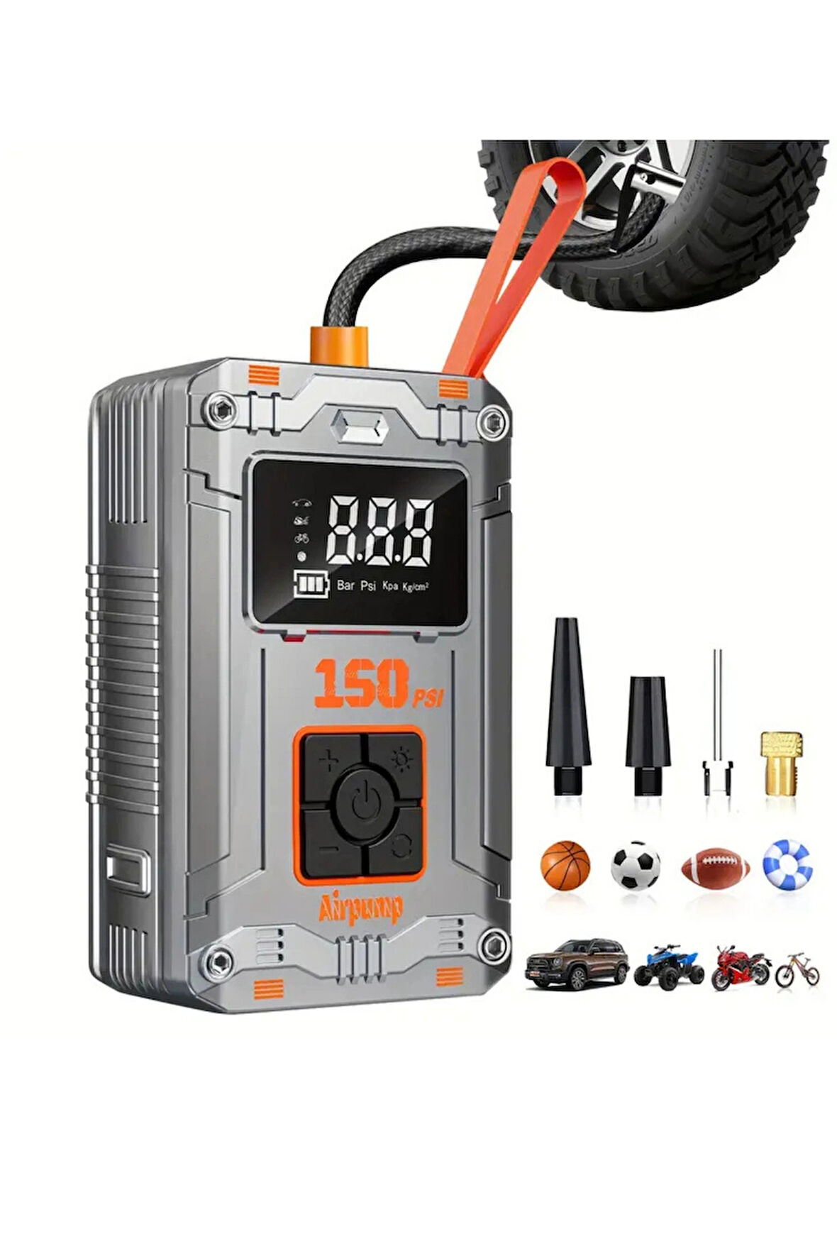 Blackbird MC6619 Dijital Ekranlı Taşınabilir Kablosuz Lastik Şişirme Pompası Powerbank, SOS Işığı, LED Fener, Otomatik Basınç Ayarı