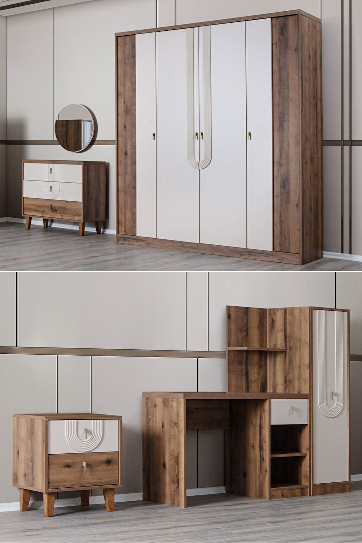 Megan Oda Takımı - 4 Kapaklı Dolap, Çalışma Masası, Şifonyer, Kitaplık, Komodin