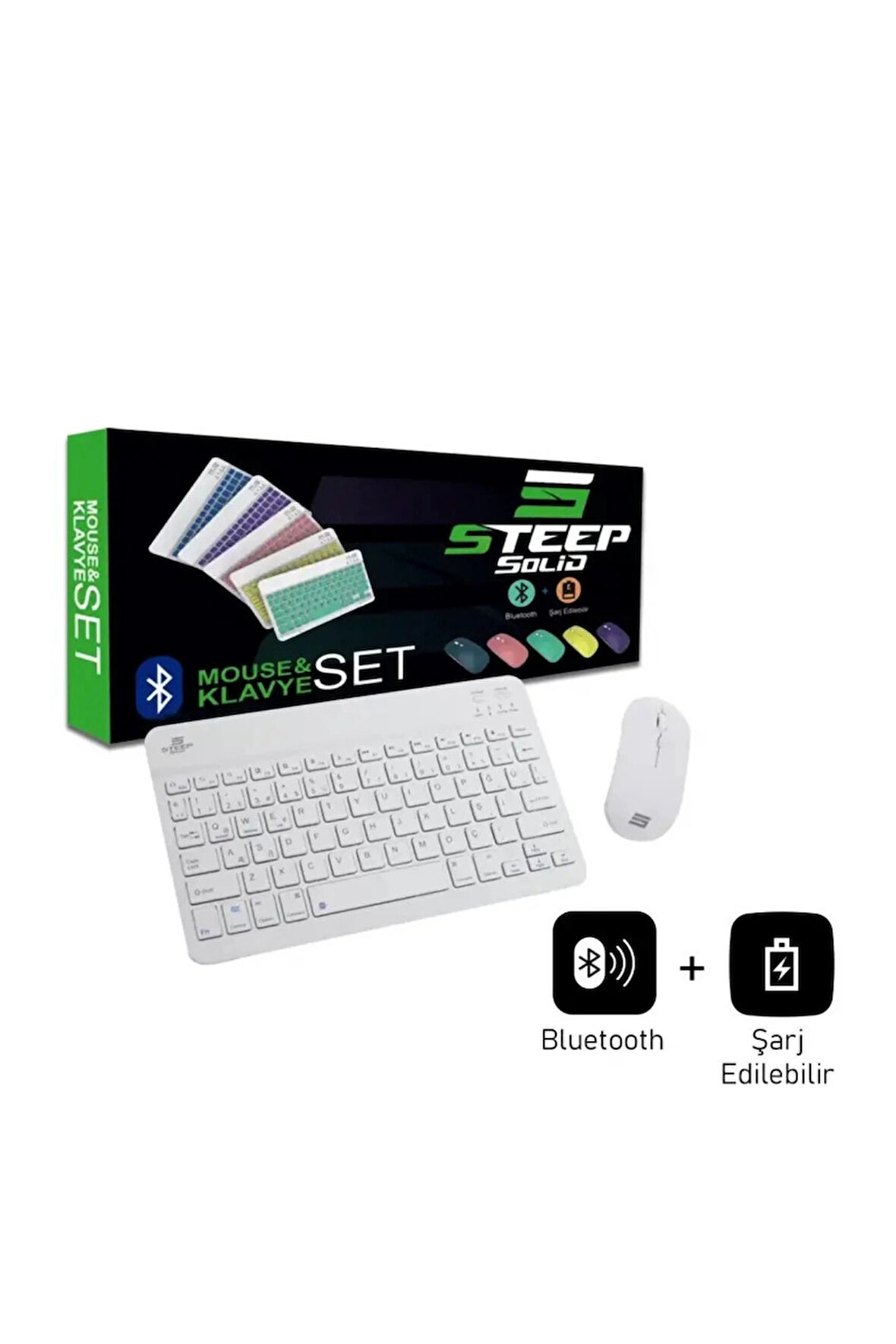 Steep Solid Magic Beyaz Şarjlı Bluetooth Klavye Mouse Set