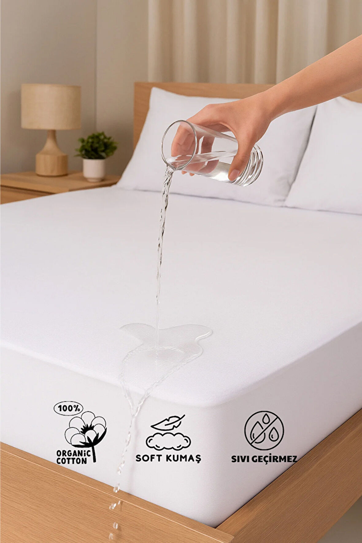 Pamukkale Alez Pamuk Fitted Su Sıvı Geçirmez Yatak Koruyucu Alez 150x200 (10 Farklı Ebat)