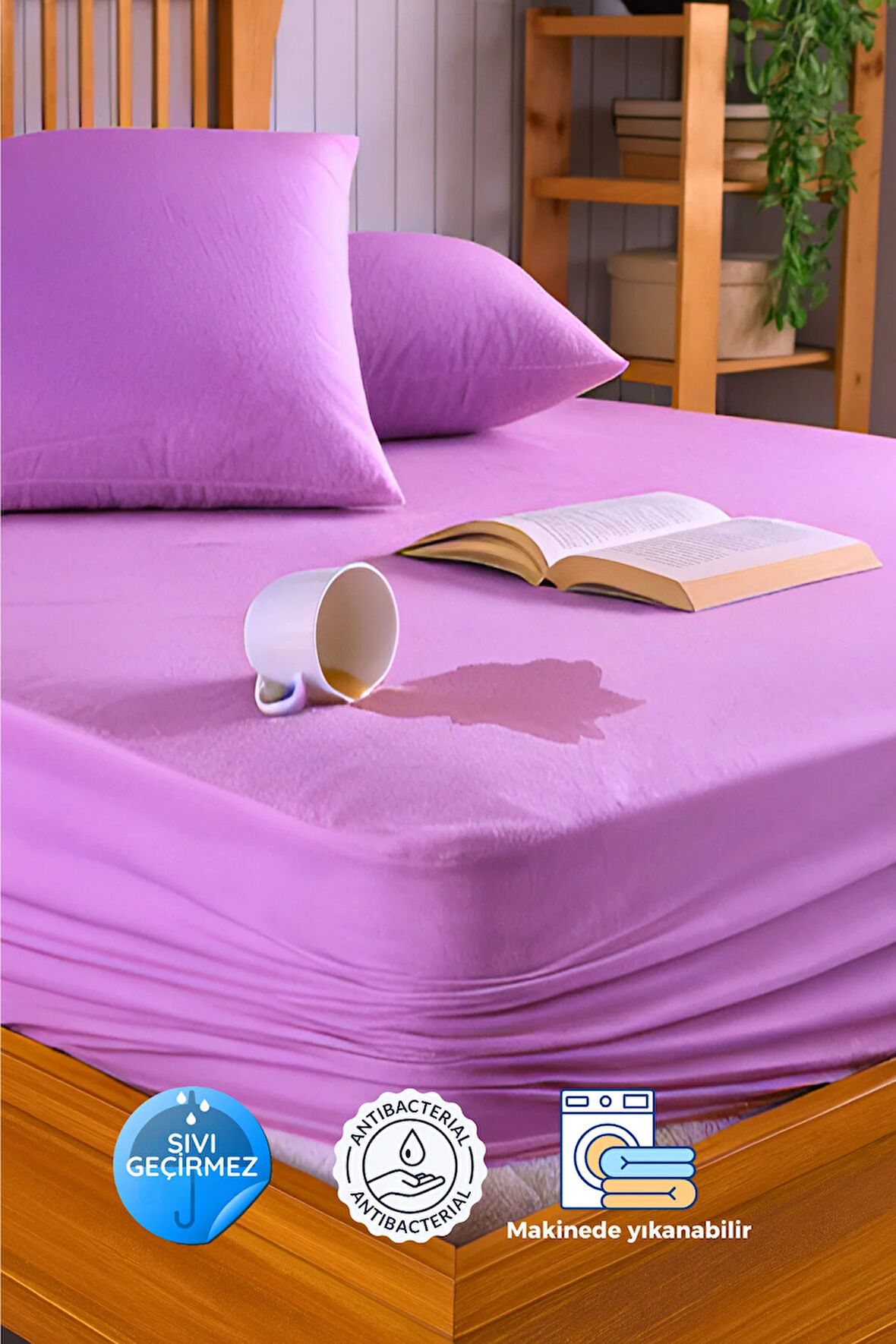 Lila Mikro Fitted Full Kenar Su Sıvı Geçirmez Yatak Koruyucu Alez-Tek-Çift Kişilik Battal Boy Alez