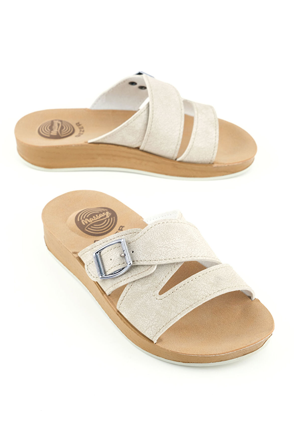 Gezer Kadın Yazlık Alt Taban PU Suni Deri Tek Toka Ayarlanabilir Rahat Masaj Taban Günlük Terlik