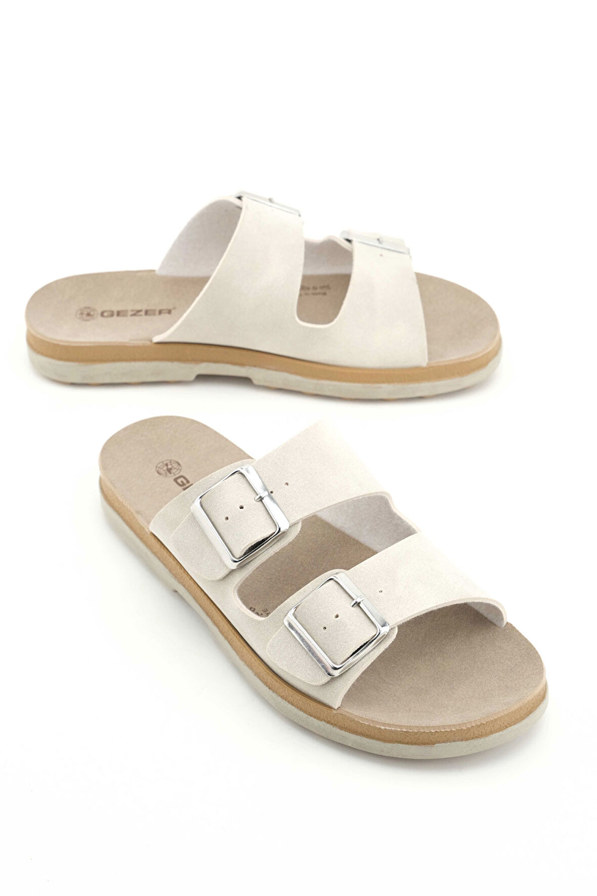 Gezer Kadın Yazlık Suni Deri İki Toka Ayarlanabilir Comfort Taban Günlük Terlik