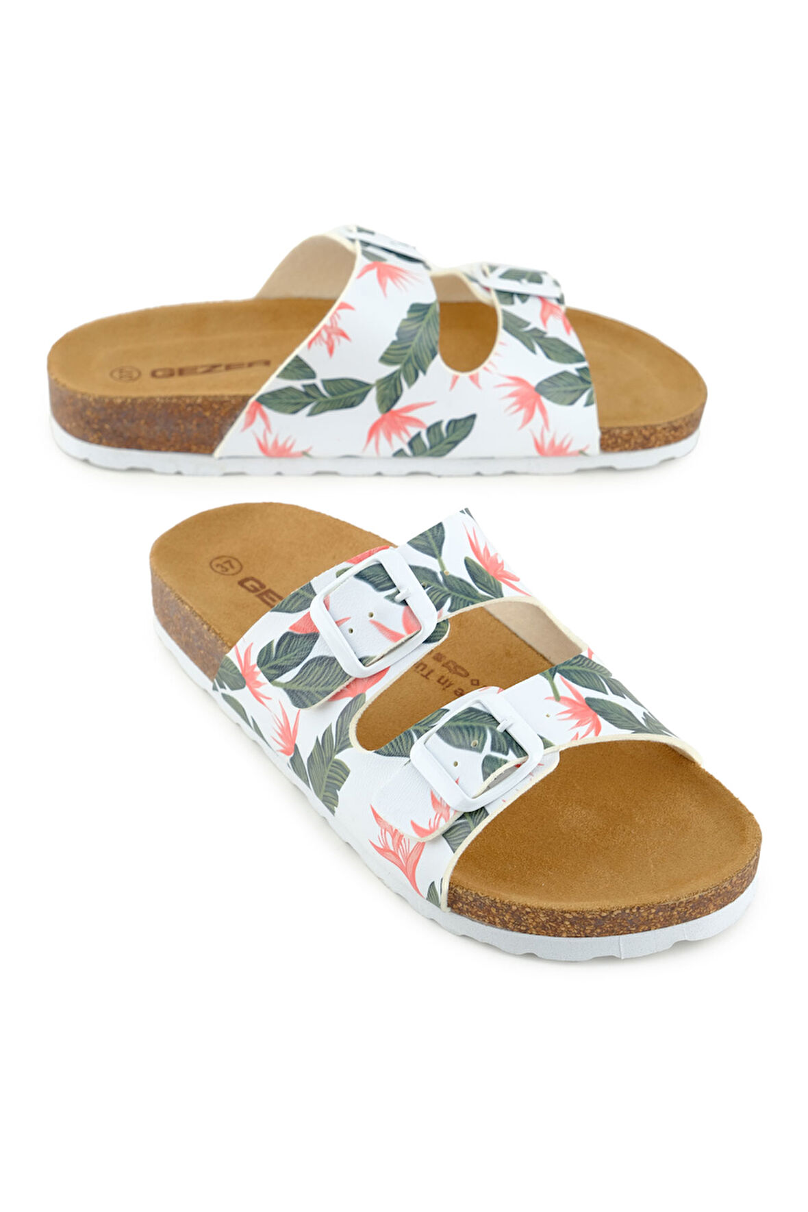 Gezer Kadın Yazlık Rahat Mantar PVC Taban İki Toka Ayarlanabilir Günlük Terlik