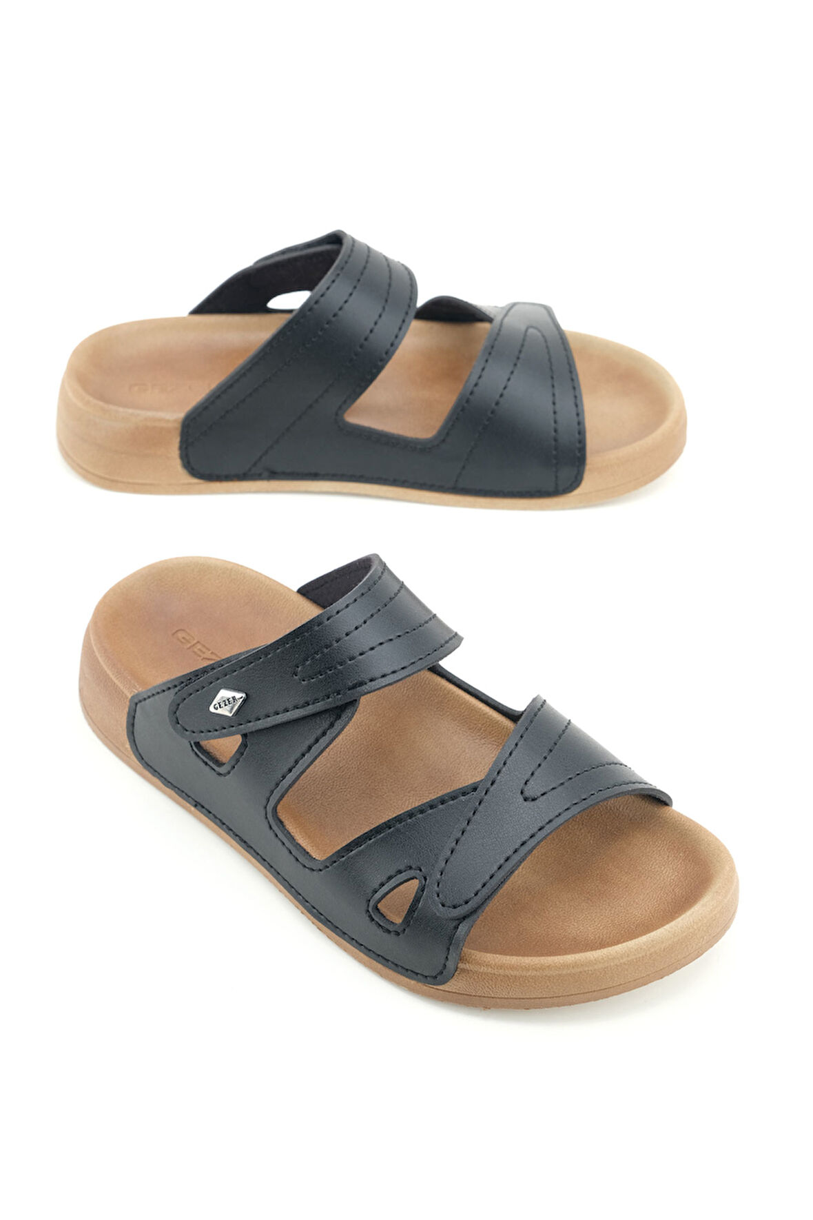 Gezer Kadın Yazlık Suni Deri Cırt Cırtlı Ayarlanabilir Rahat Taban Günlük Terlik