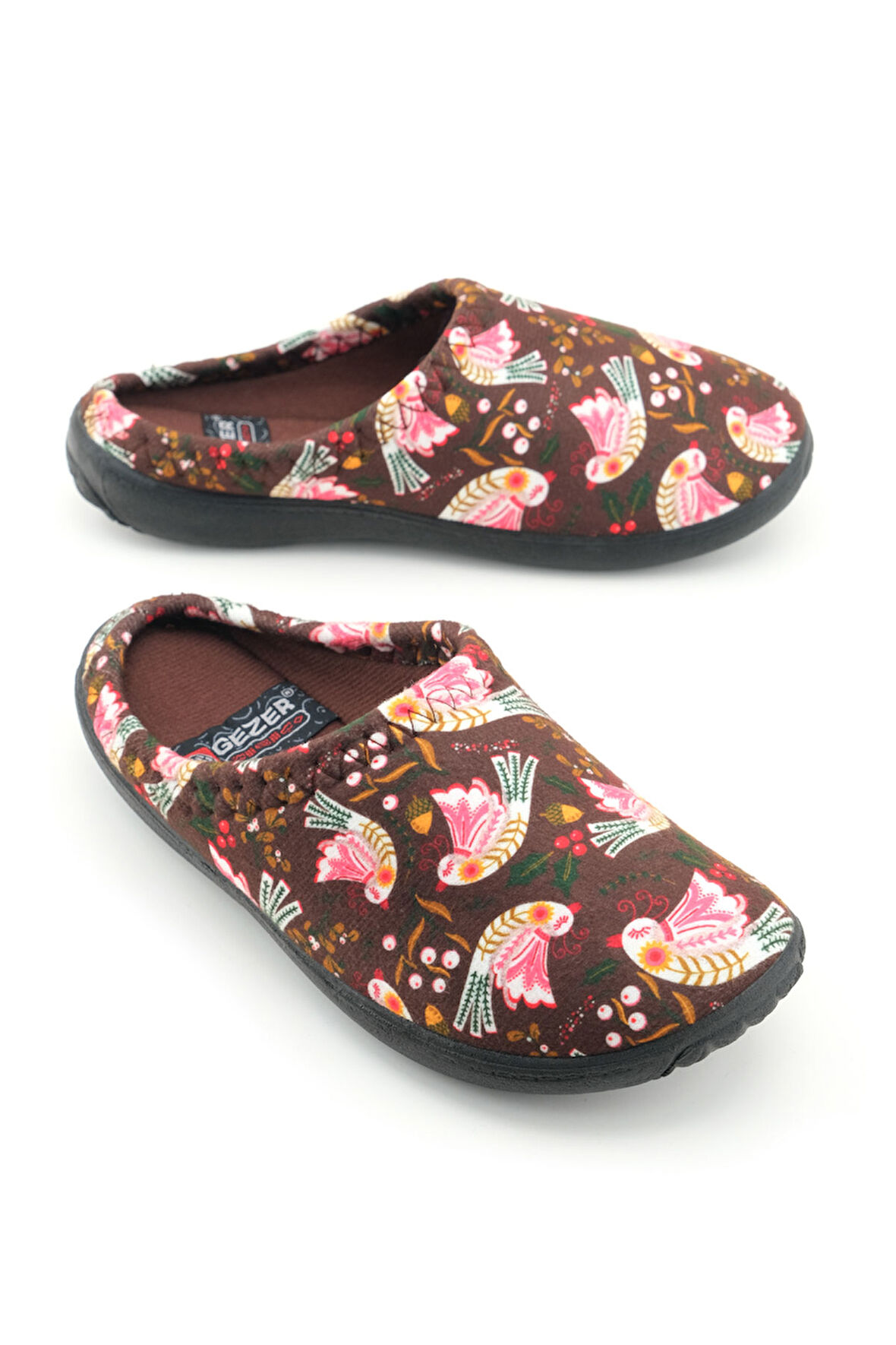 Gezer Kadın Kışlık PU Rahat Taban Desenli Ev Bahçe Gondol Terlik