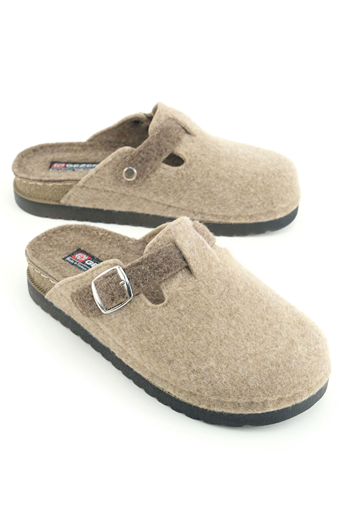 Gezer Kadın Kışlık Rahat Taban Tek Toka Ayarlanabilir Keçe Ev Bahçe Terlik