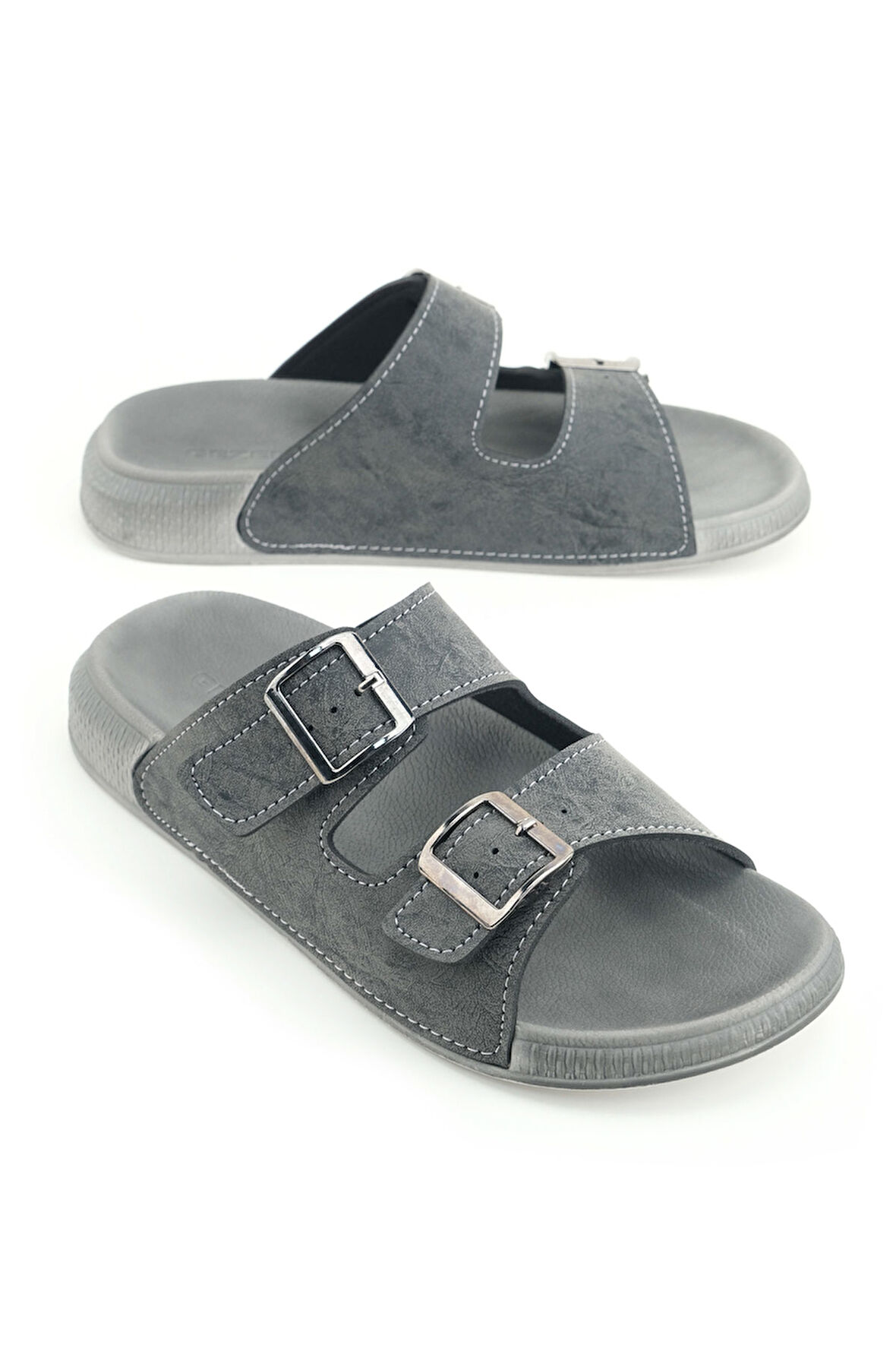 Gezer Erkek Yazlık Suni Deri İki Toka Ayarlanabilir Rahat Taban Günlük Terlik