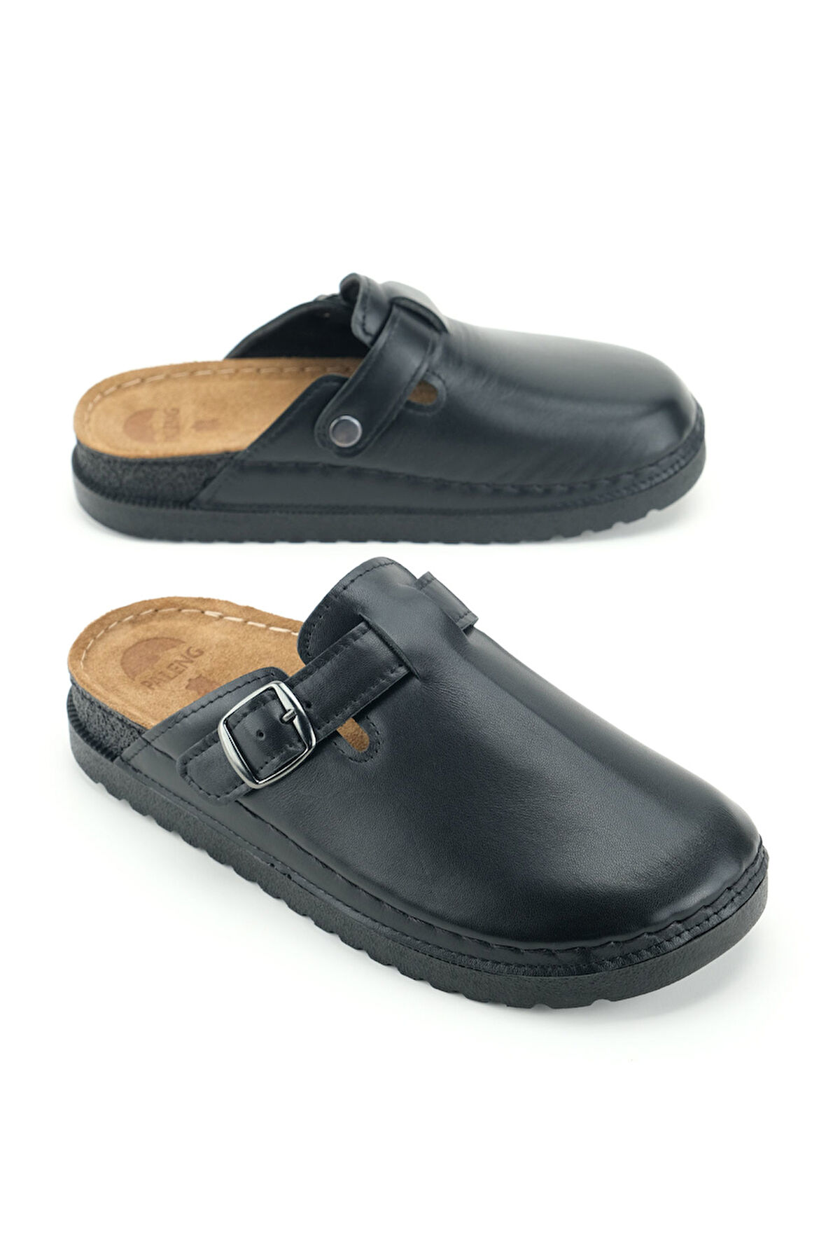 Paleng Kadın Kışlık İç Dış Hakiki Deri Rahat Taban Tek Kemer Ayarlanabilir Ev Bahçe Terlik