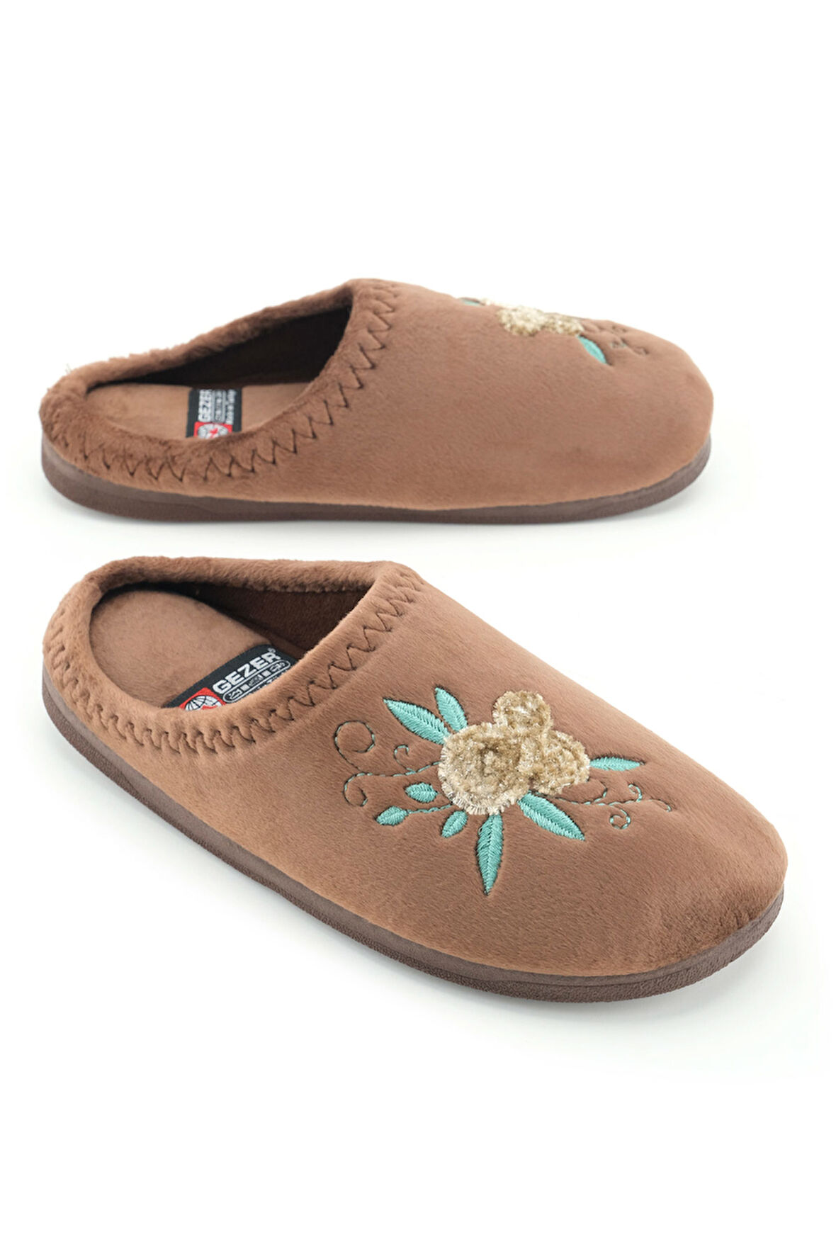 Gezer Kadın Kışlık PU Rahat Taban Nakışlı Tasarım Ev Bahçe Terlik