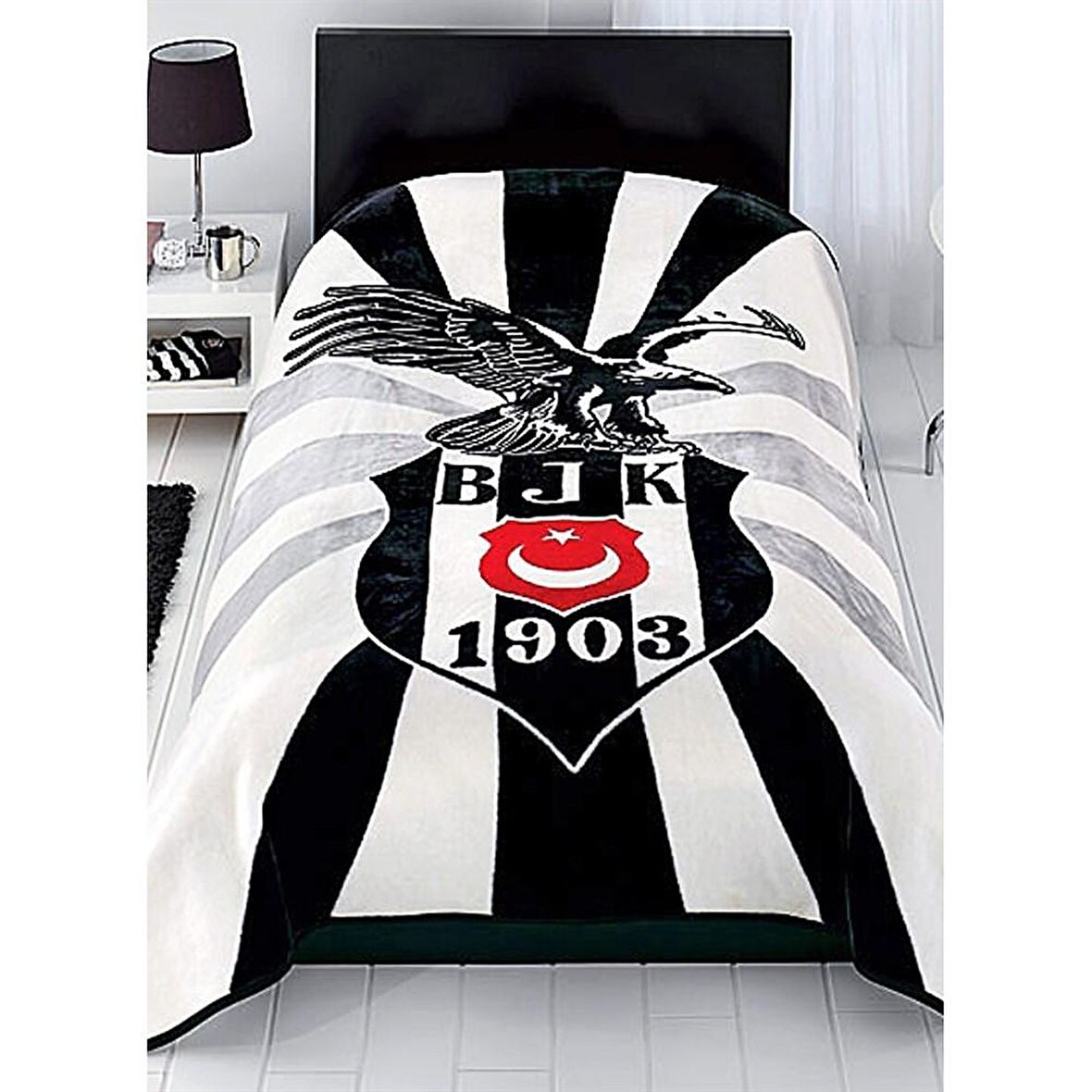 Taç Lisanslı Battaniye Tek Kişilik Beşiktaş Kartal