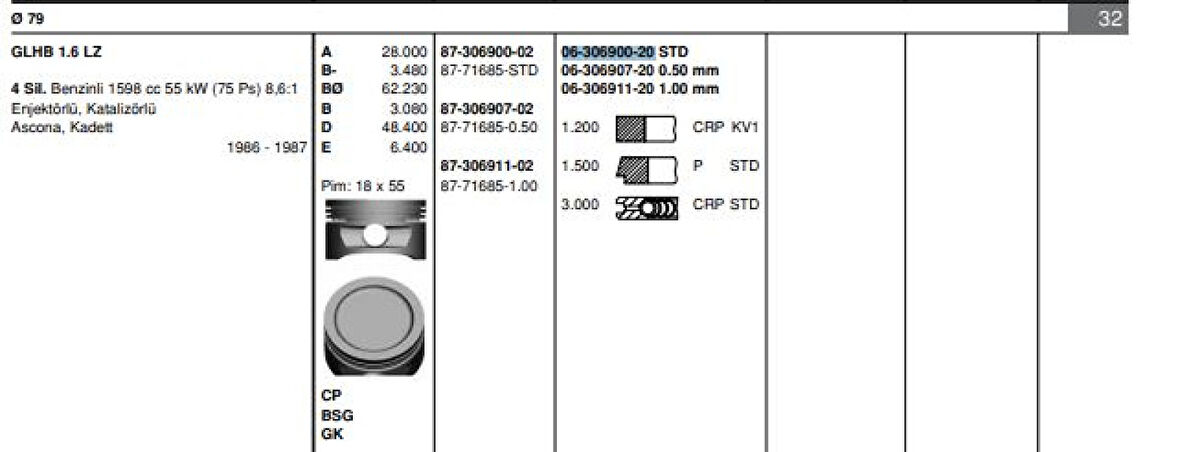 Opel Segman Takımı 16sv C16nz Astra F Vectra A (79,00mm) Std - Goetze 63069002g