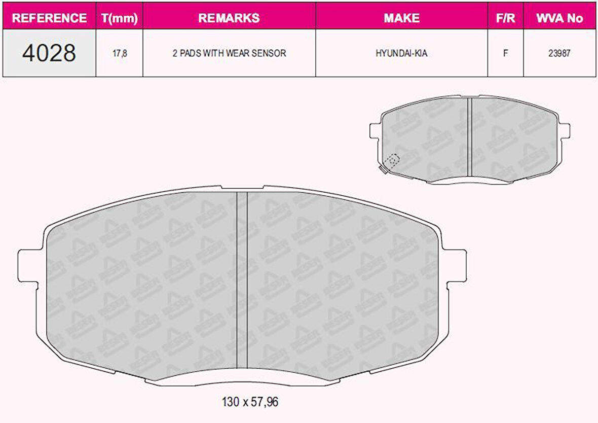 Kia Fren Balatası On Hyundaı İ30 07-12 Kia Ceed 07-12 Carens 02-06 (130*58*18) - Beser 4028