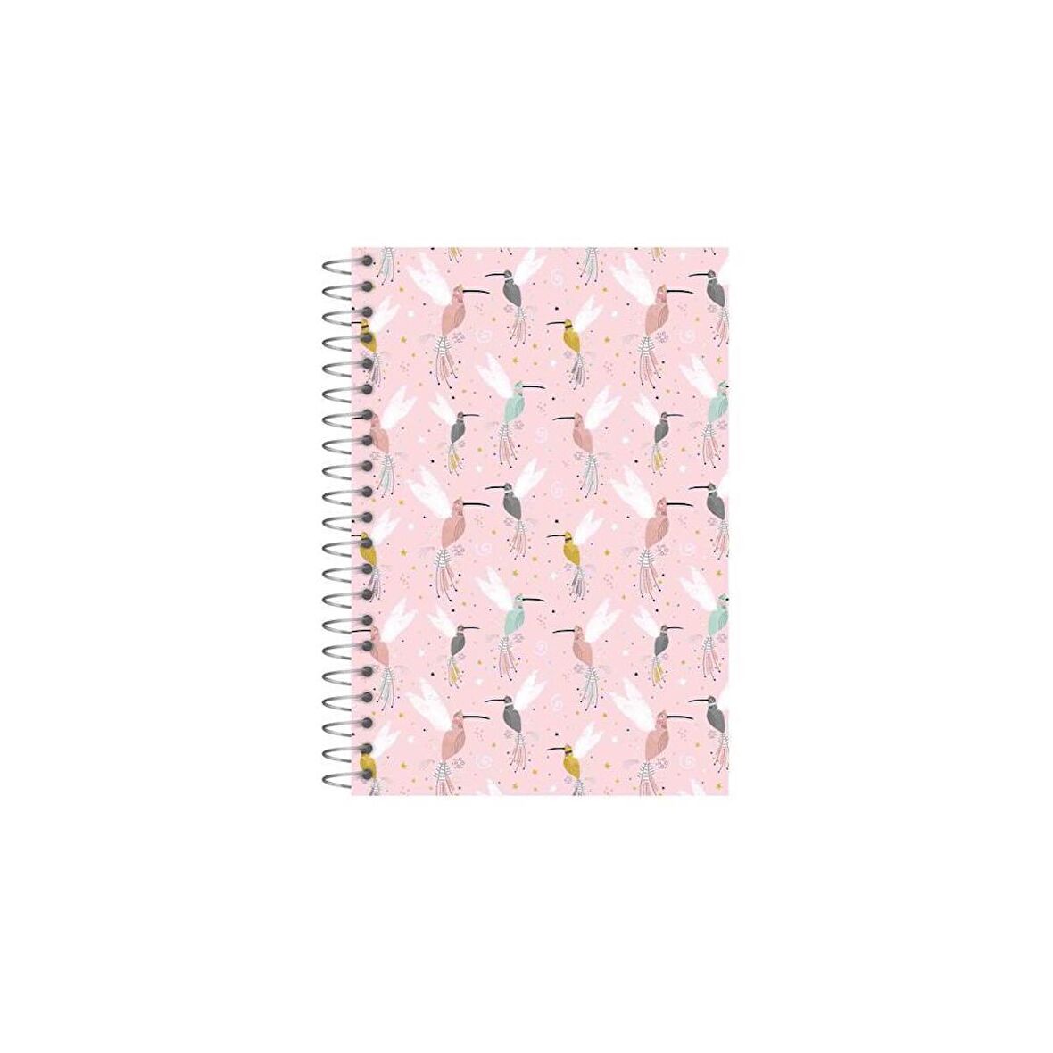 Lizy Dokulu Kapak 120 Yaprak Spiralli Çizgili İvory Defter 17x24 cm Pembe