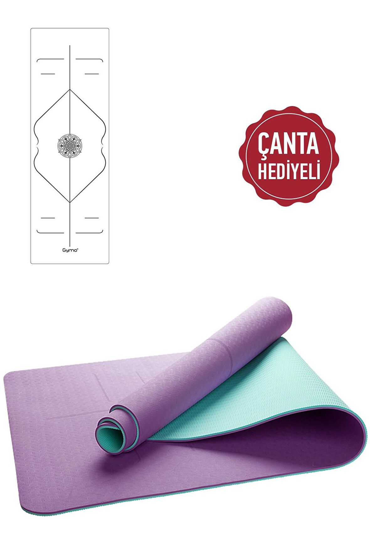 Gymo Hizalamalı 6mm TPE Yoga Matı Pilates Minderi Lila Nane Yeşili