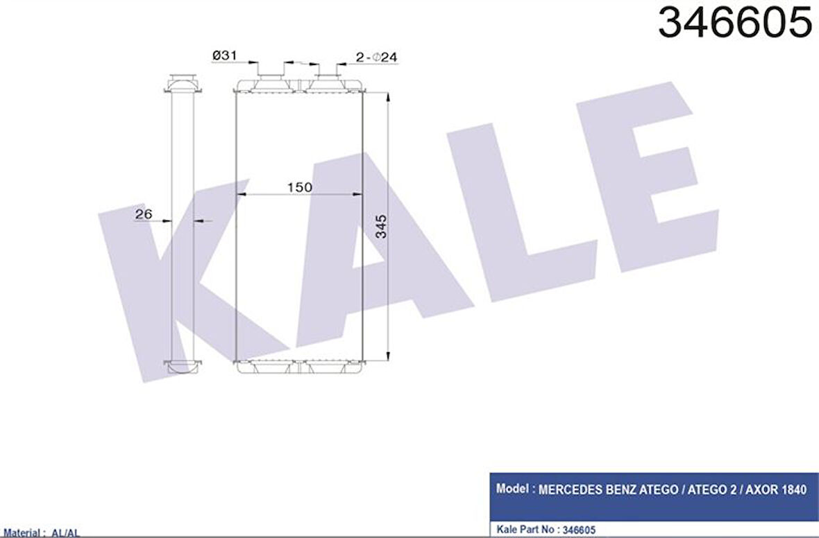 Mercedes Truck Kalorıfer Radyatoru Atego 1517 1518 Axor 2523 2528 2004 Sonrası - Kale 346605