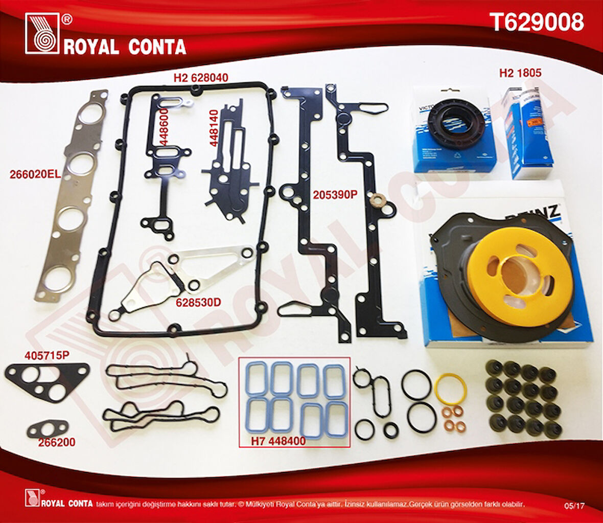 Ford Motor Takım Conta (victor Reinz Keceli+s,k,c Harıc) Transıt V347 11>14 V363 14 /> Ranger 12 /> 2,2td - Royal T629008