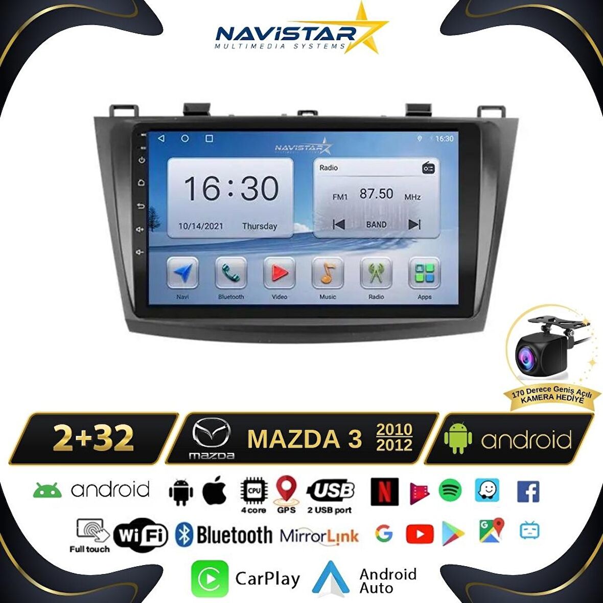 Mazda3 2010-2012 Model 2GB + 64GB Android 13 Kablosuz Carplay Navigasyon Multimedya Sistemi 