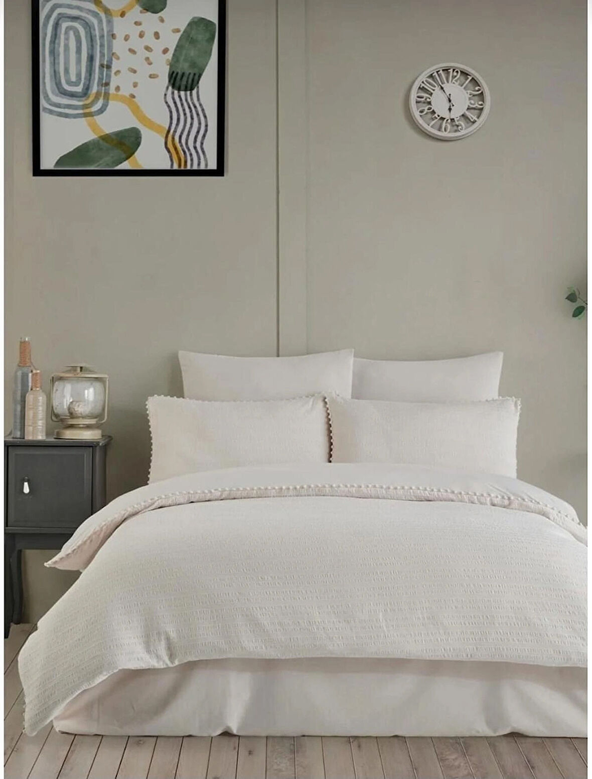 ALTINBAŞAK ÇİFT KİŞİLİK GOFRELİ FİTİLLİ SATEN NEVRESİM TAKIMI EMBOS IVORY