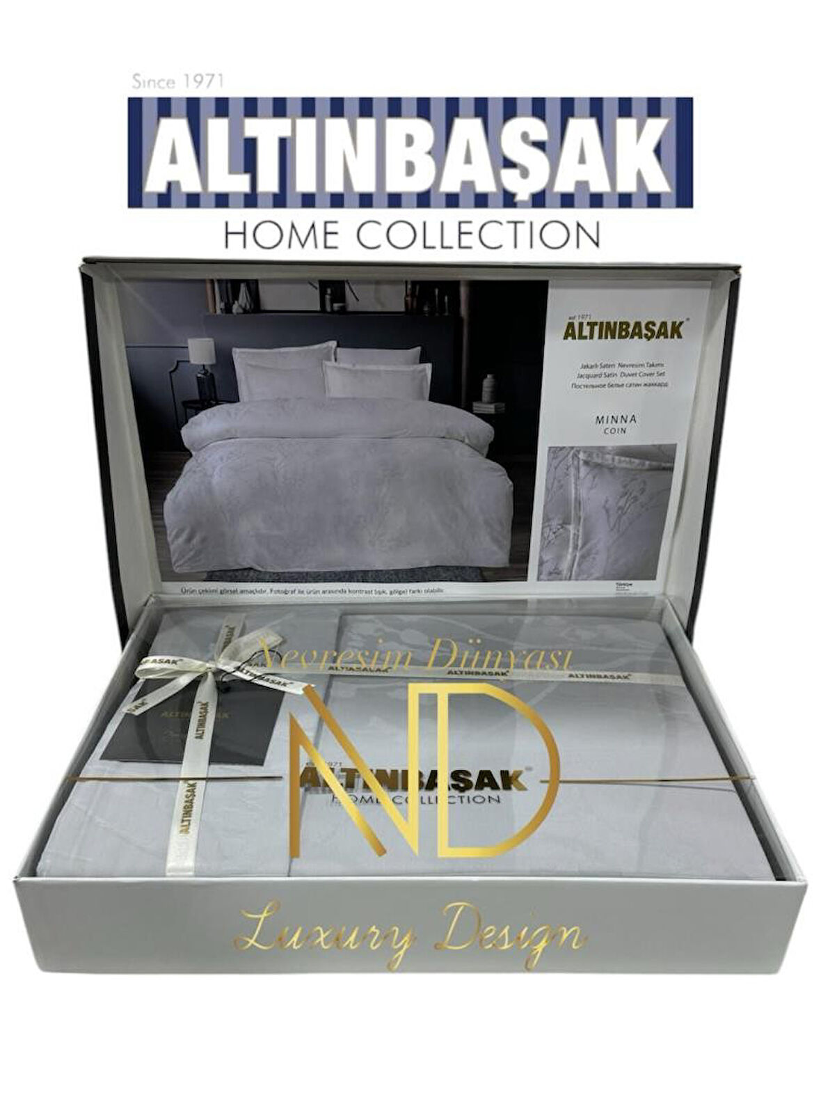 Altınbaşak Jakarlı Saten Çift Kişilik Nevresim Takımı Minna Coin