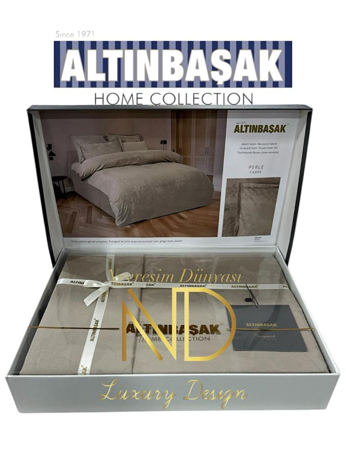 Altınbaşak Jakarlı Saten Çift Kişilik Nevresim Takımı Perle Sabre