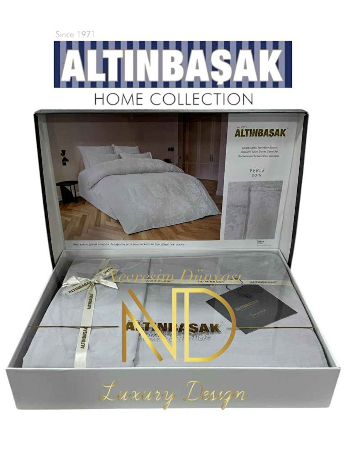 Altınbaşak Jakarlı Saten Çift Kişilik Nevresim Takımı Perle Coin