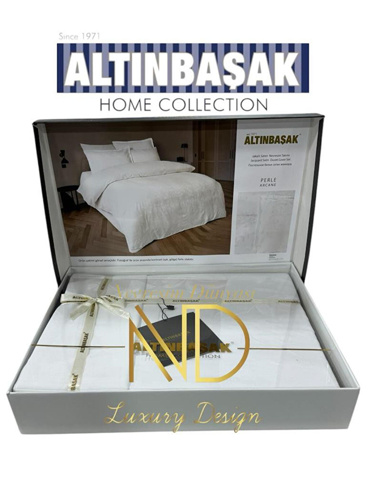 Altınbaşak Jakarlı Saten Çift Kişilik Nevresim Takımı Perle Arcane