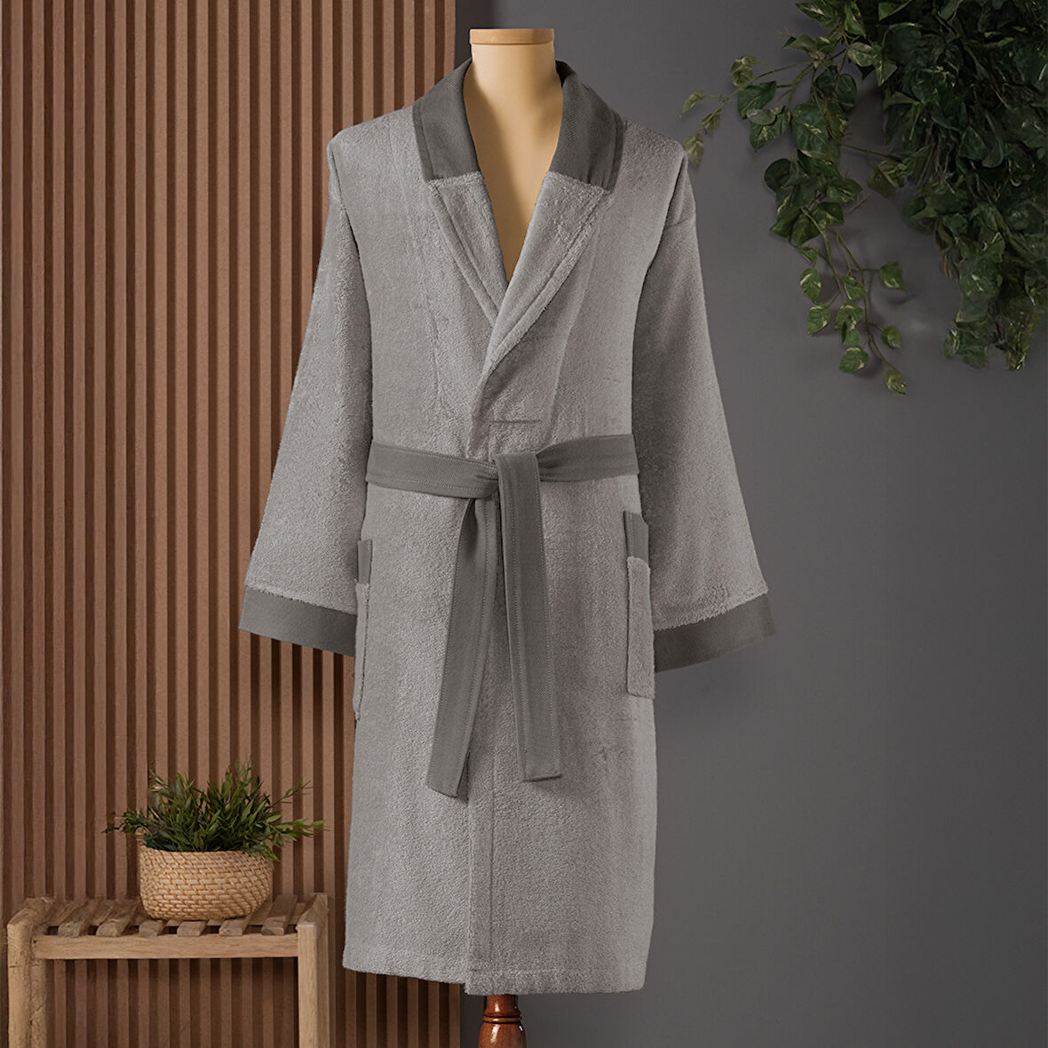 Orion Bambu Unisex Bornoz Gri