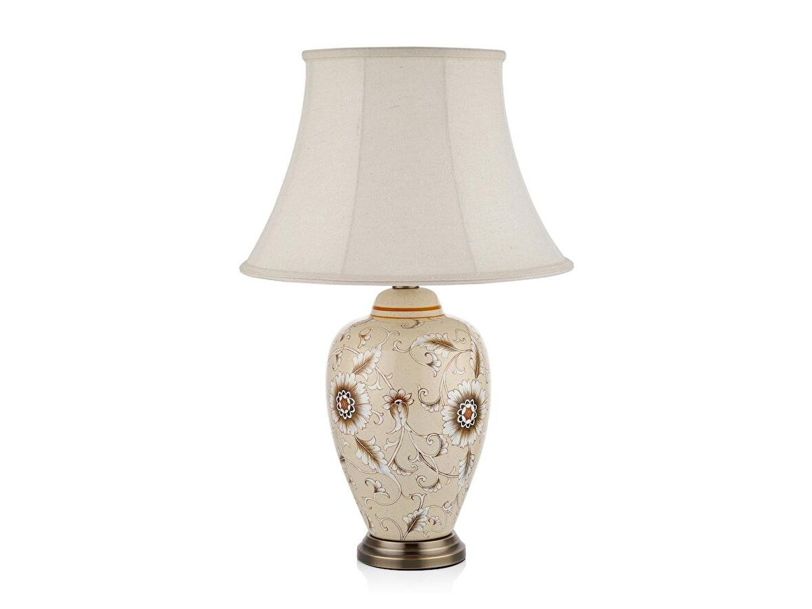 Biev Çiçek Desenli Krem Abajur